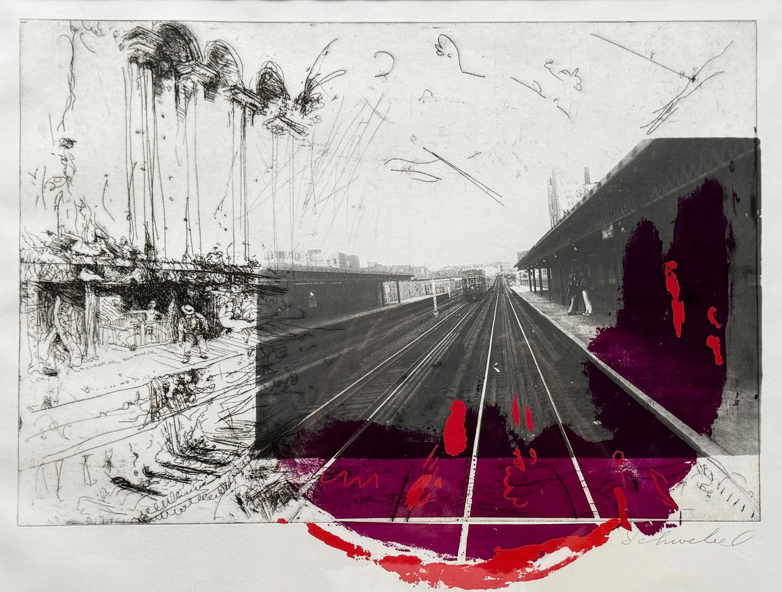 Ivan Schwebel (1932–2009, Israeli) Embellished Abstract Etching (1 of 3)