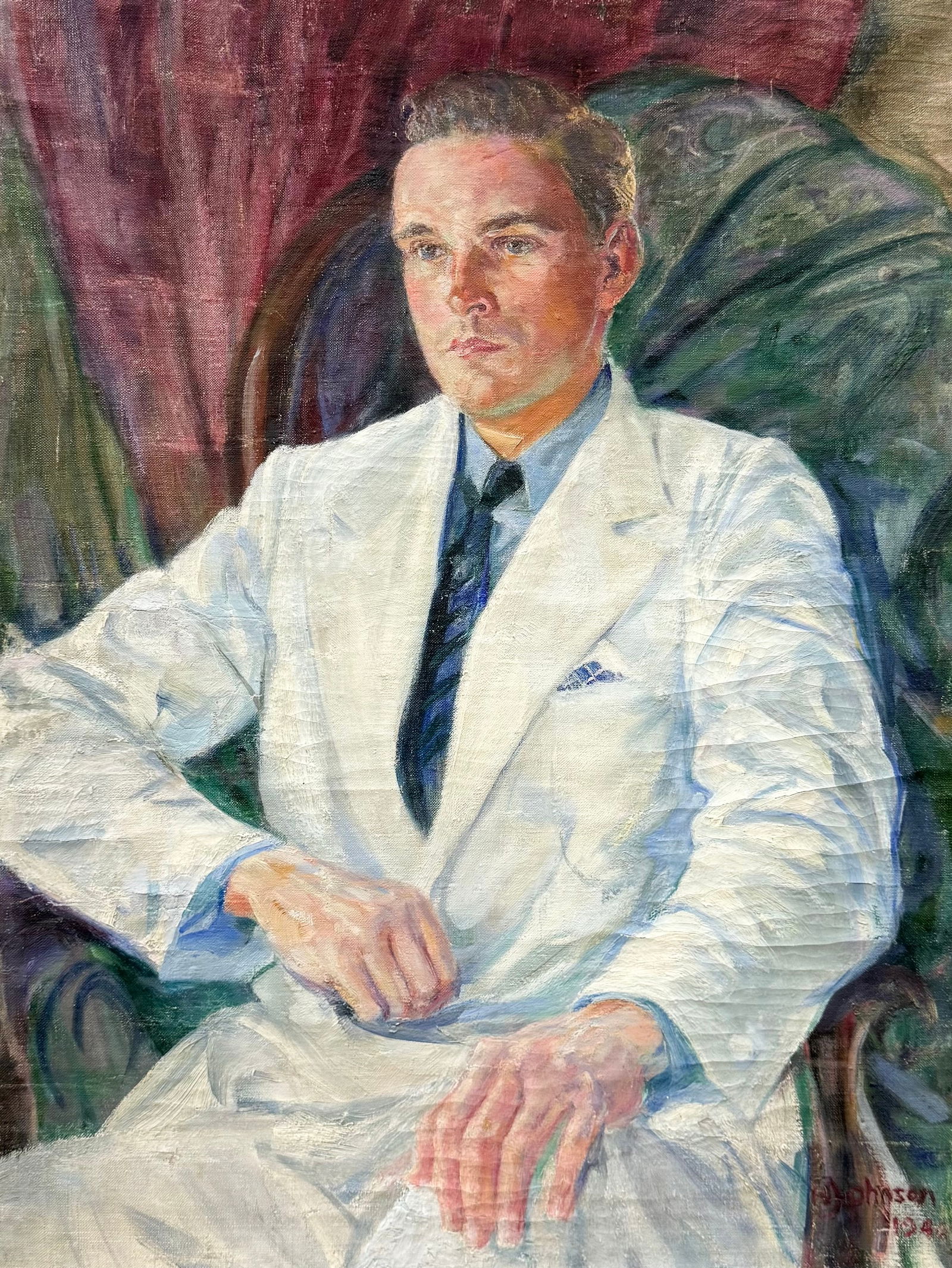 1940's American School Portrait Of A Handsome Doctor Signed Johnson 1946 (1 of 4)