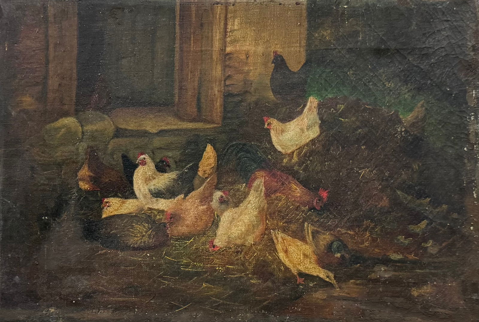 Antique American School Painting Of Chickens (1 of 4)