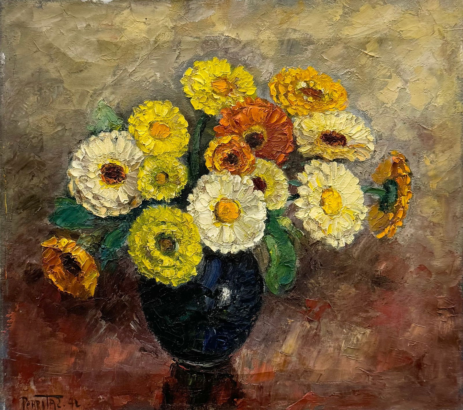 1940's European School Impressionist Still Life Of Flowers, Signed (1 of 4)