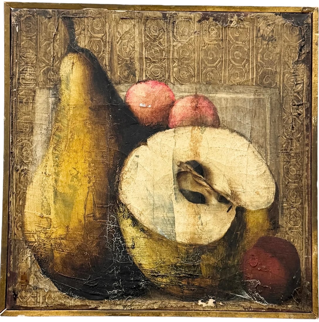 PHIIPPE AUGE (b. 1935, French) Still Life Of Fruit: Oil on canvas 10 x 10 in