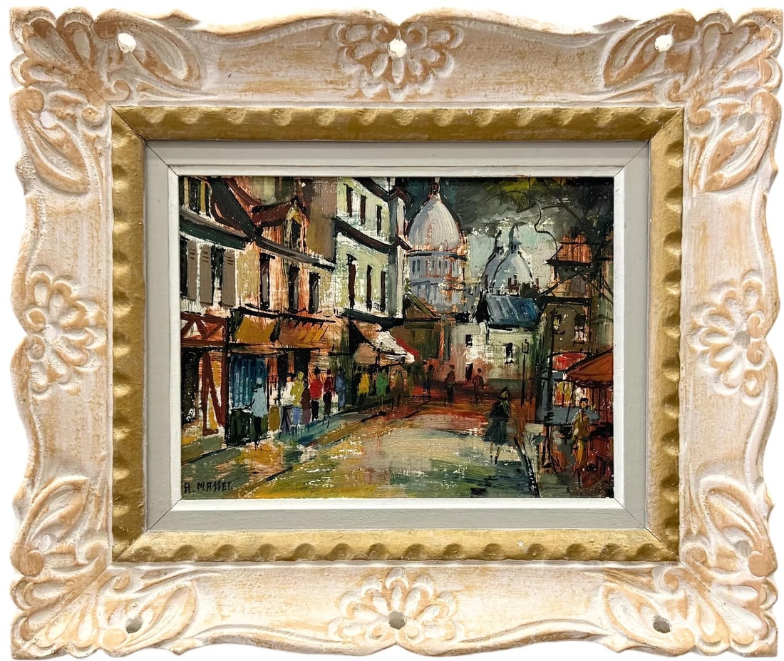 ANDRE MASSET (20th c, French) Mid-Century Modern Paris School City Scene (1 of 3)