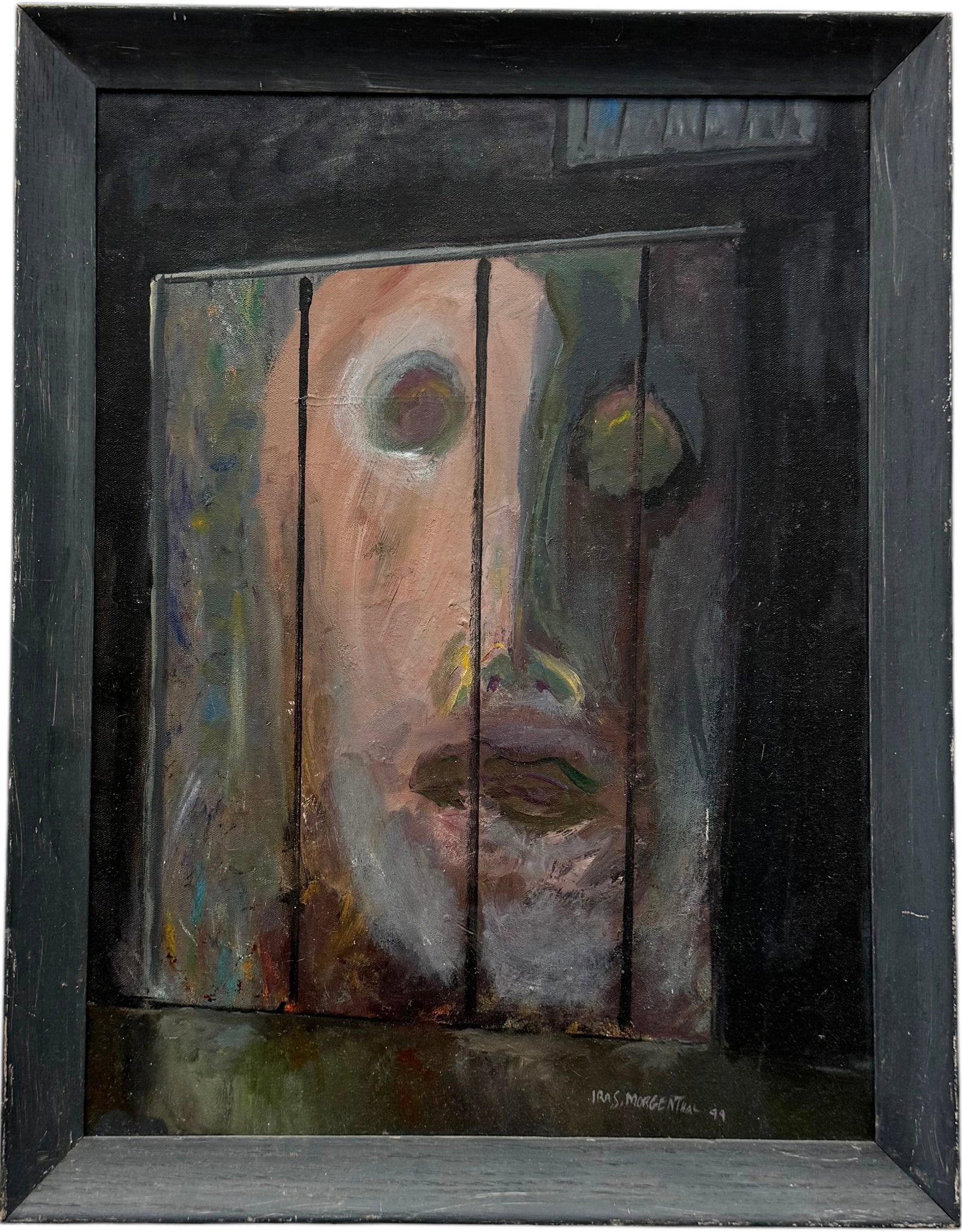 Ira S Morgenthal Jewish American Modernist Prisoner Abstract Painting: Acrylic on canvas 24 x 18 in, 27 x 21 in (framed)