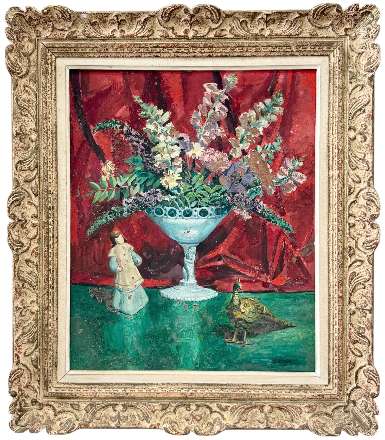 Mid-Century American School Still Life With Flowers, Great Quality Frame: Oil on masonite 27 x 22 in, 36.5 x 31.5 in (framed)