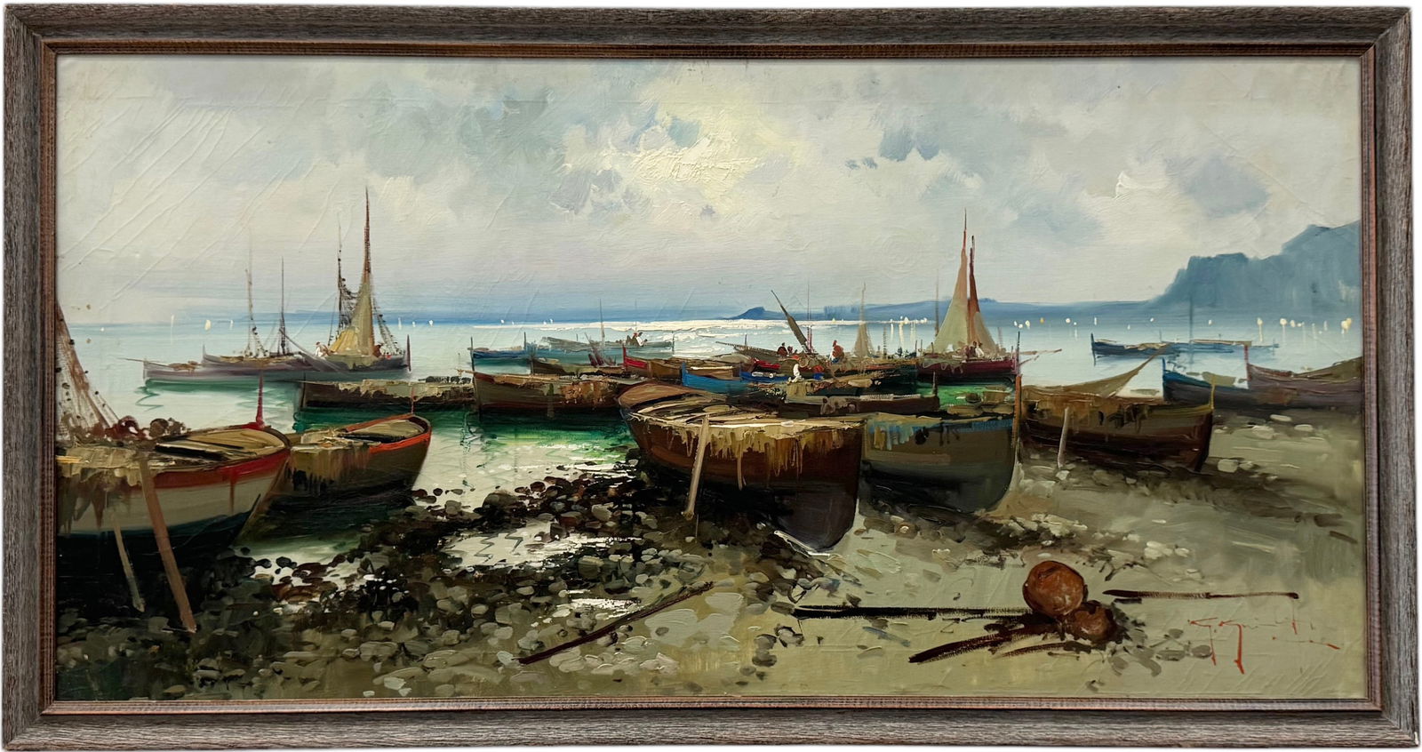Giovanni Guidotti ,Large Italian School Harbor Scene With Boats, Signed (1 of 4)