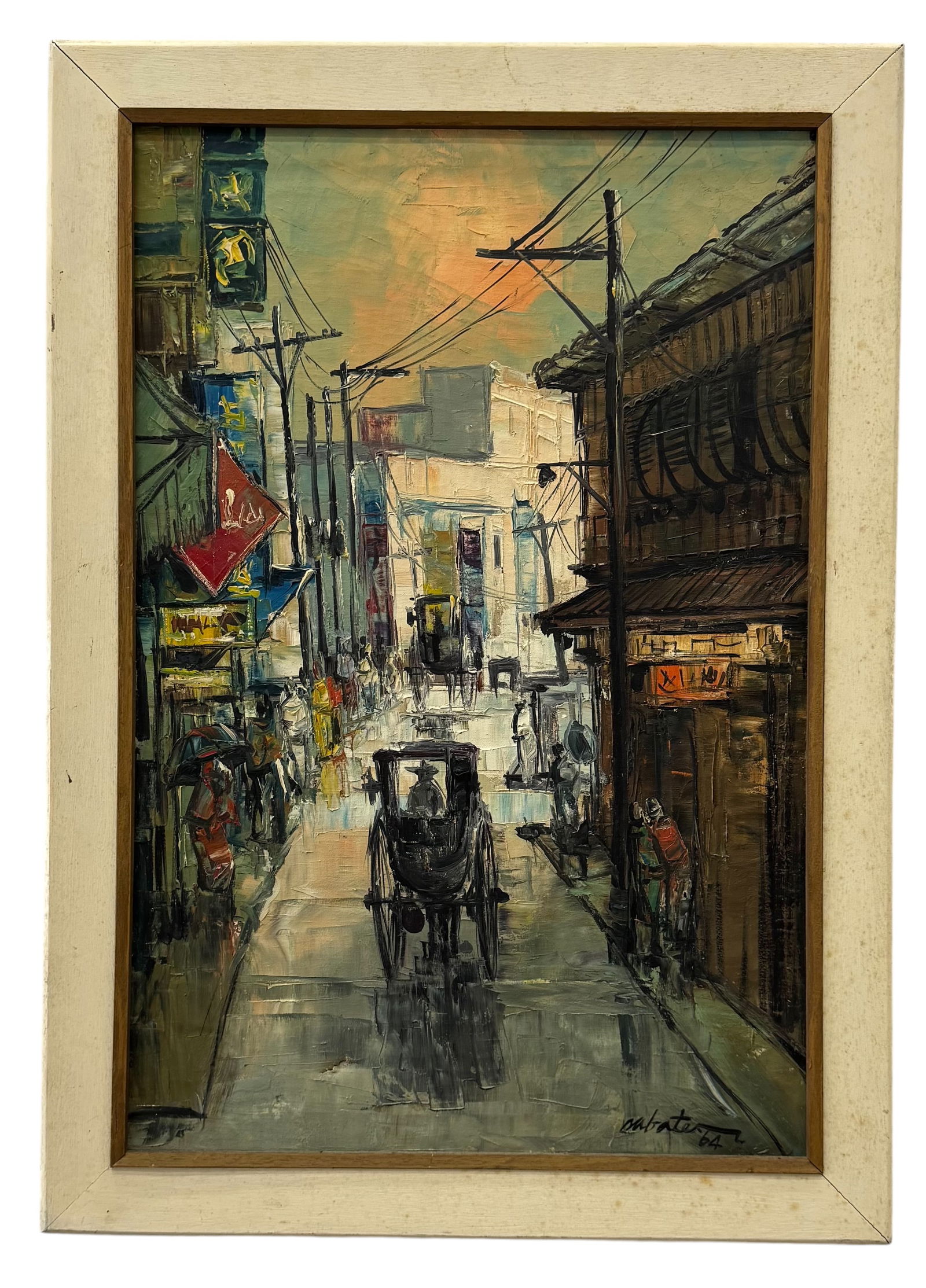 Large 1960's Hong Kong Street Scene, Signed Unknown Artist (1 of 3)