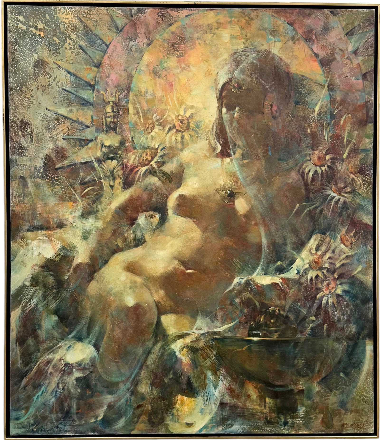 Mid-Century Modern 1970's American School Nude Abstract, Signed: Oil canvas 402.5 x 35.5 in, 43 x 37 in (framed)