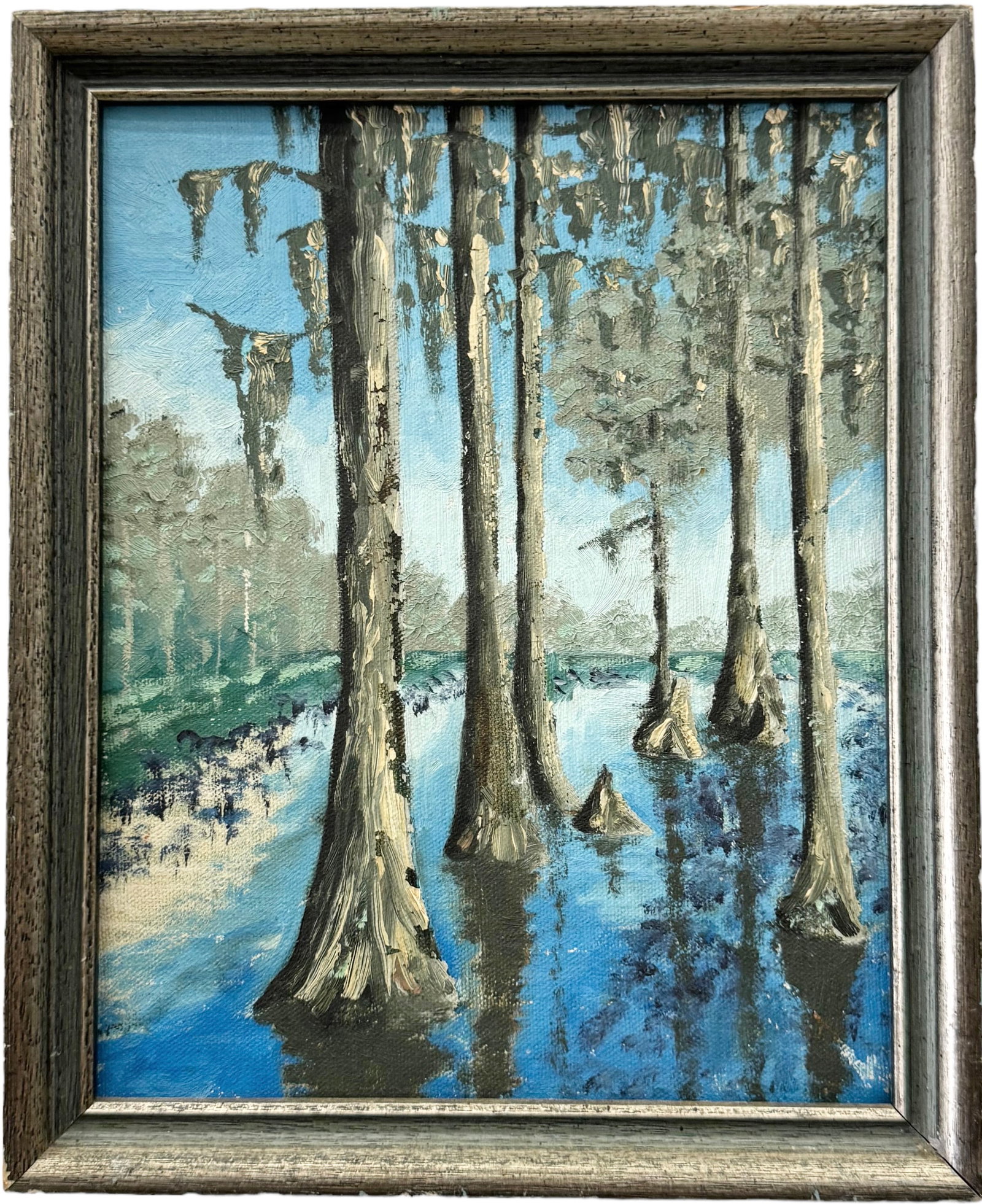 American Impressionist Louisiana Bayou Swamp Painting: Oil on canvas 8 x 10 in