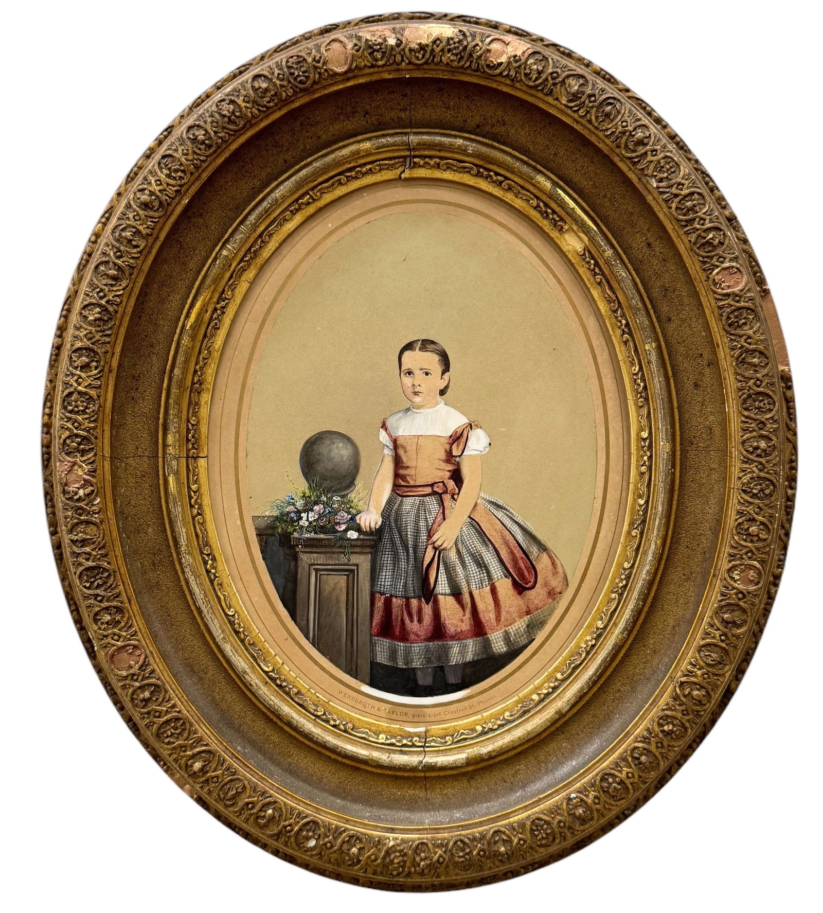 Antique American School Philadelphia Portrait Of A Girl Antique Oval Frame (1 of 3)