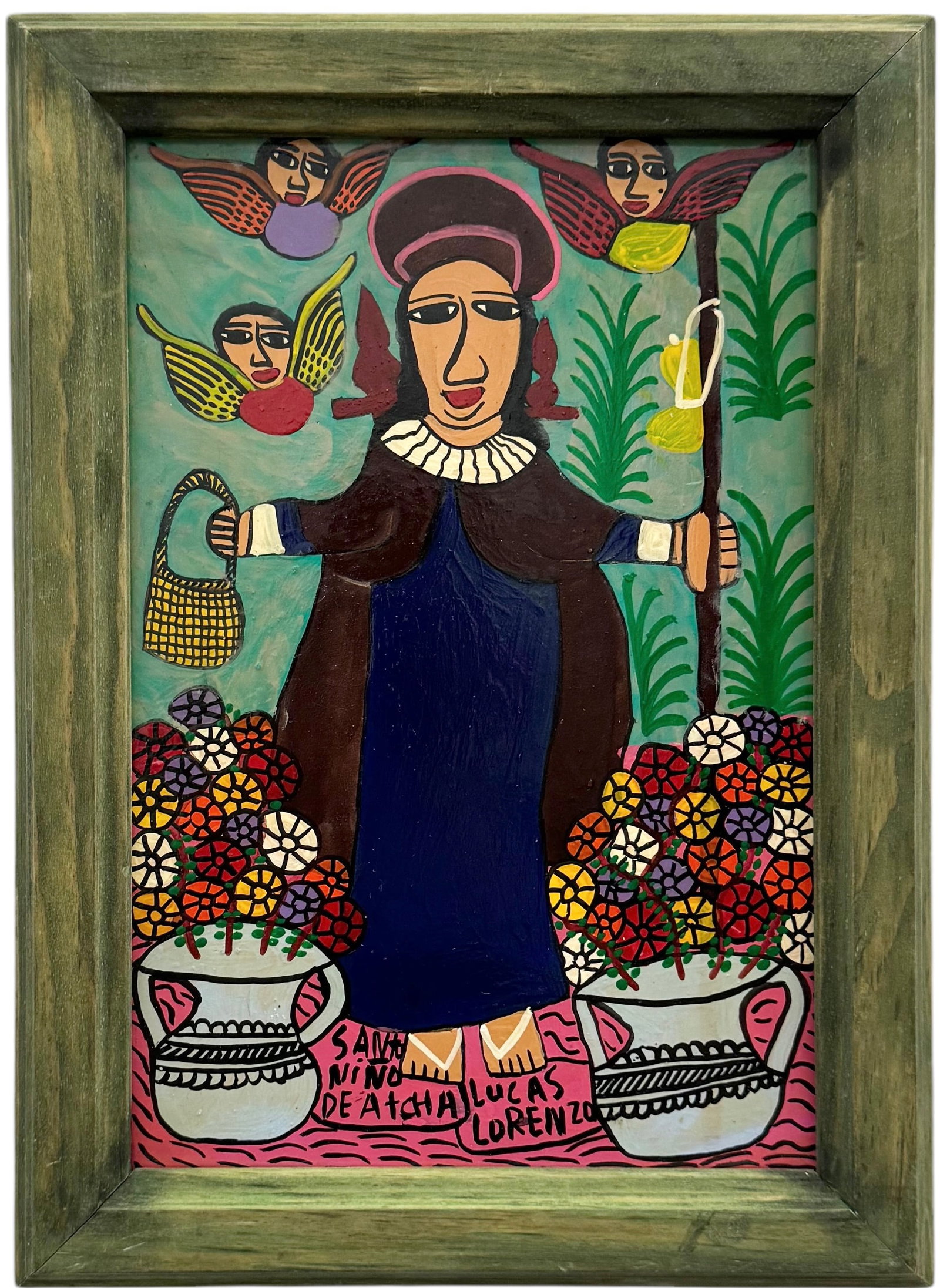 LUCAS LORENZO (1941-2020, Mexican) Folk Art: Oil on board 11.5 x 8 in, 14 x 10 in (framed)