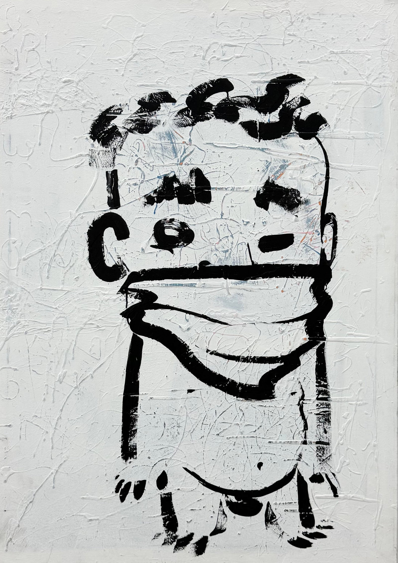 TUTO Large Minimalist Black & White Graffiti Painting: Acrylic on canvas 36 x 50 in