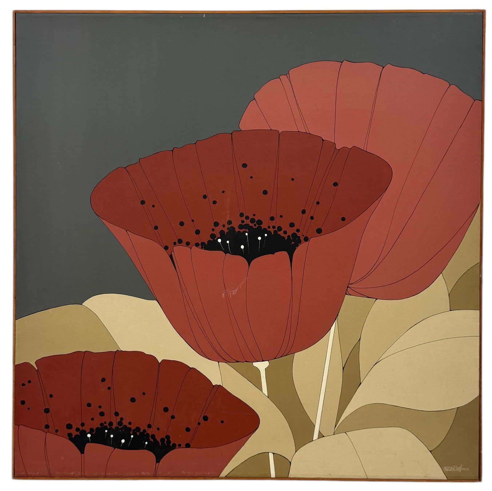 Vintage American School Hard Edge Flower Abstract Painting (1 of 3)