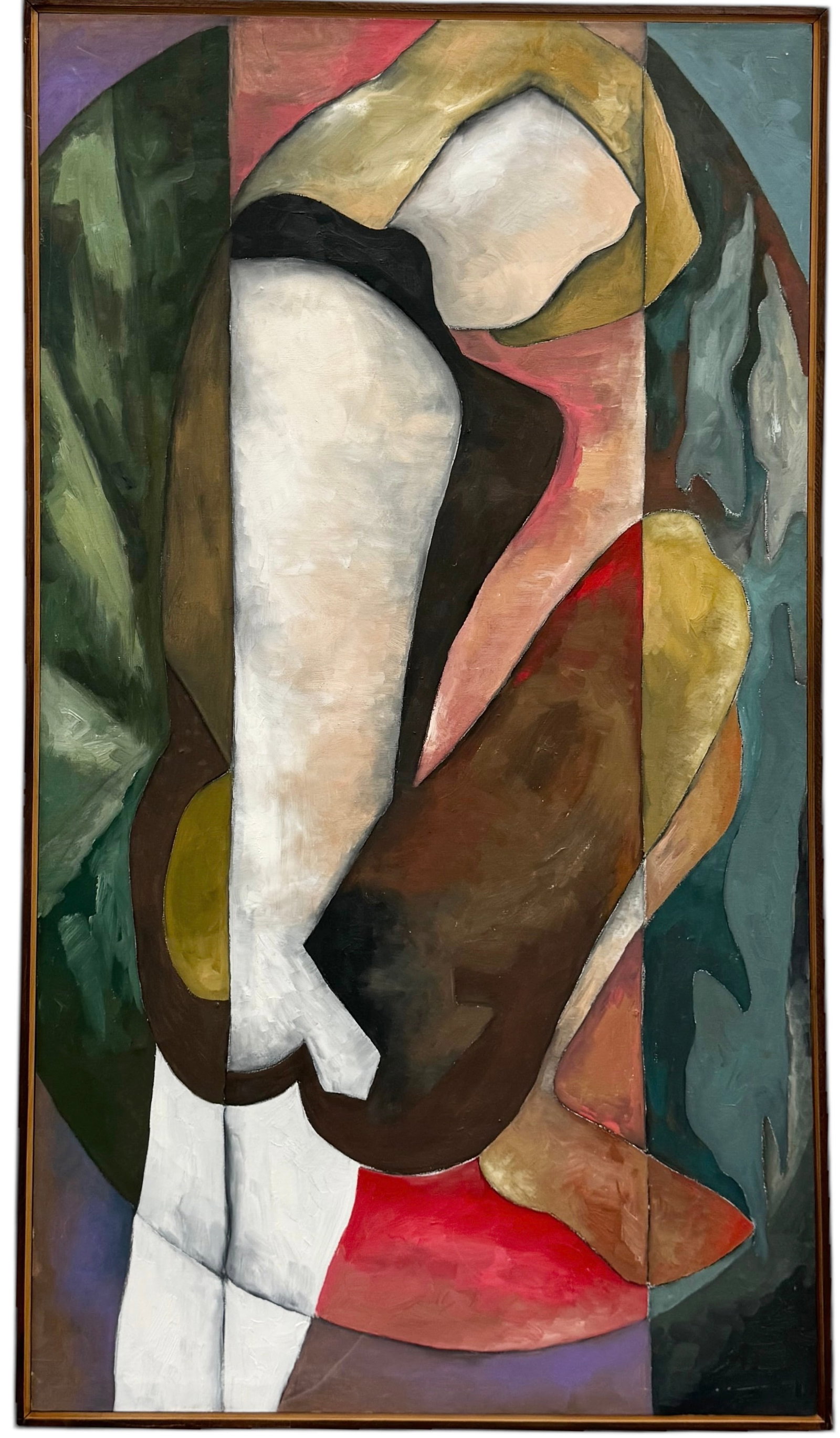 Large Vintage American School Male Nude Abstract Painting, Unsigned: Oil on canvas 61.5 x 35 in (framed)