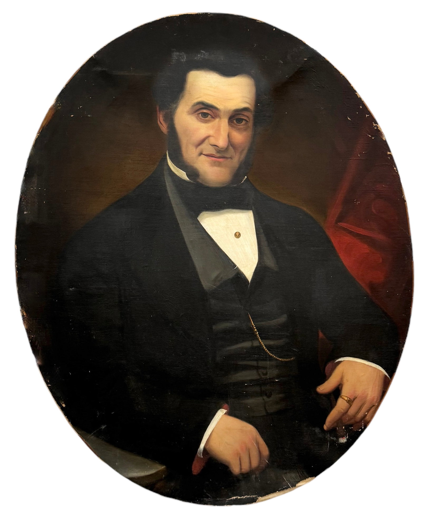Antique American School Portrait Of A Gentleman: Oil on canvas 35.5 x 29 in