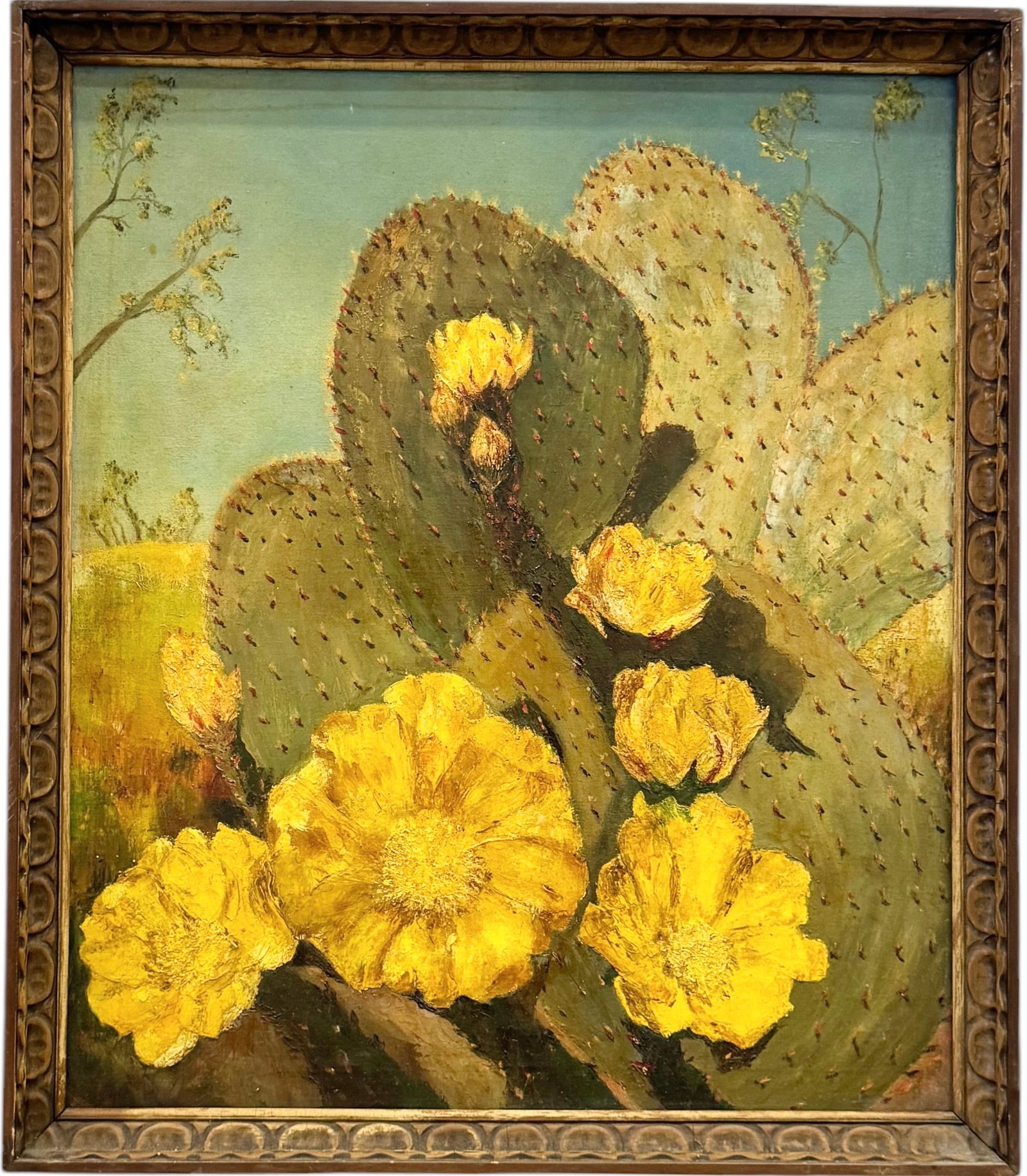 Southwestern American School Still Life Of Cactus Unsigned: Oil on canvas 28 x 24 in, 29.5 x 25.5 in (framed)