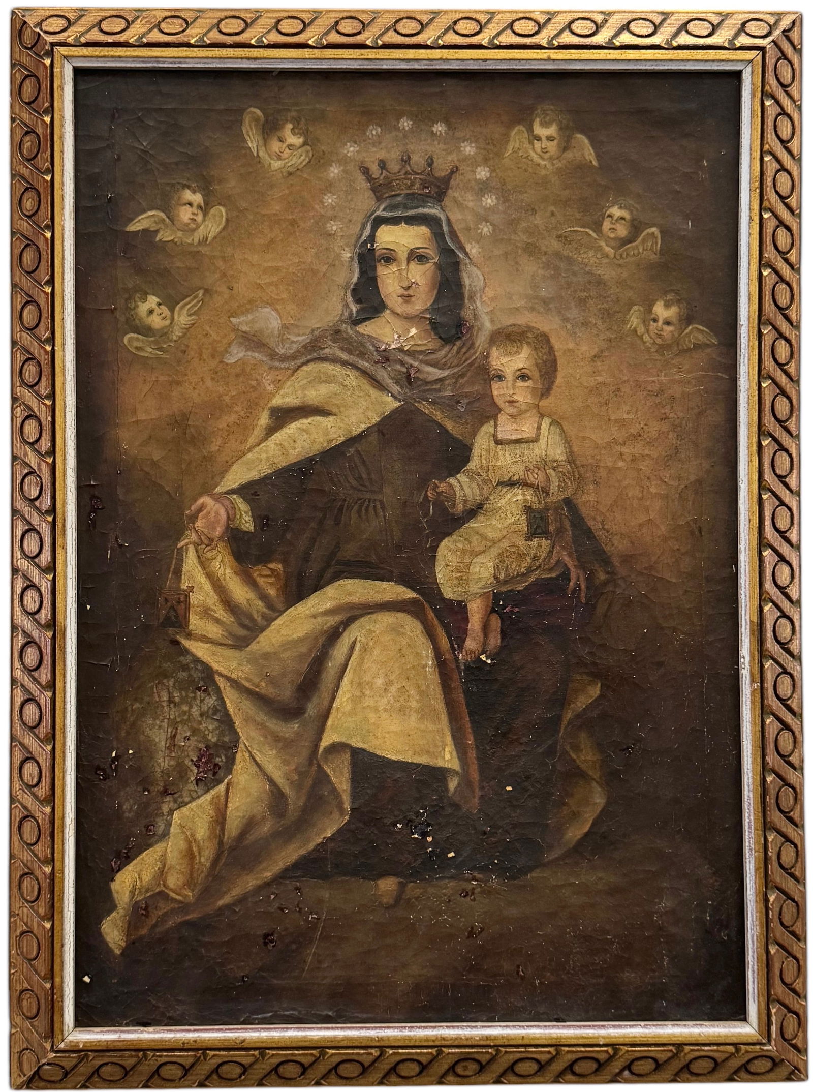 Antique Peruvian Cuzco School Madonna & Child Oil Painting (1 of 4)