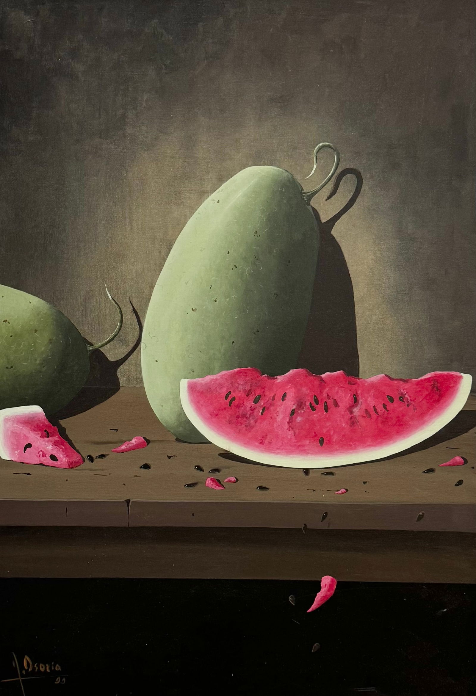 Latin American School Hyperrealist Still Life Of Watermelon Signed Osorio (1 of 3)