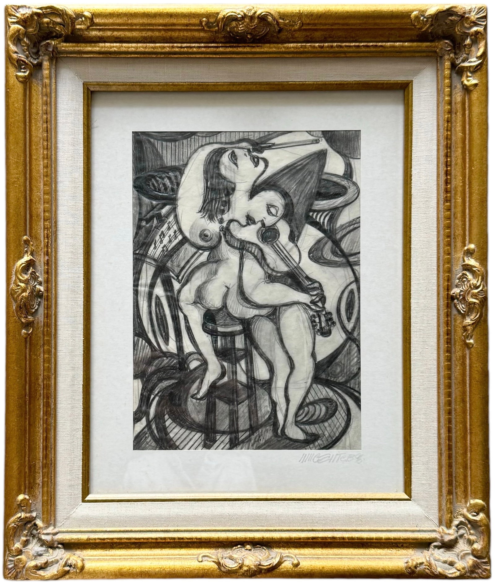 VINCENTE NOTARILE (20th c, American) Cubist Drawing: Graphite 16 x 19 in (framed), 11 x 8 in (image)