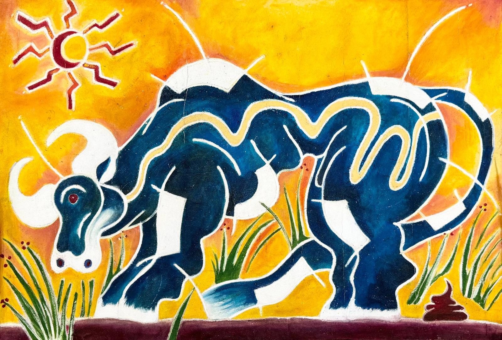 ERNESTO NOVELO (20th c, Mexico) Monumental Bull Abstract: Oil on canvas 57 x 39 in