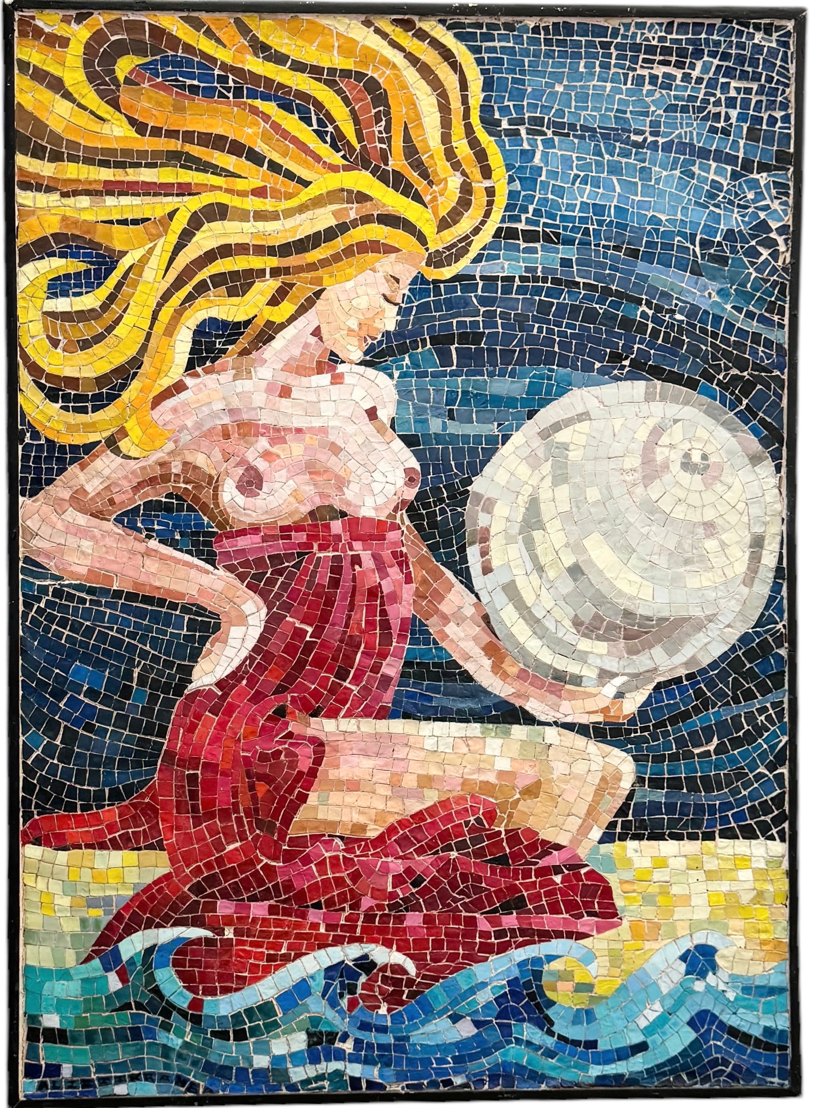 Large Modernist Mosaic Of A Nude Woman: Size 48 x 35 in