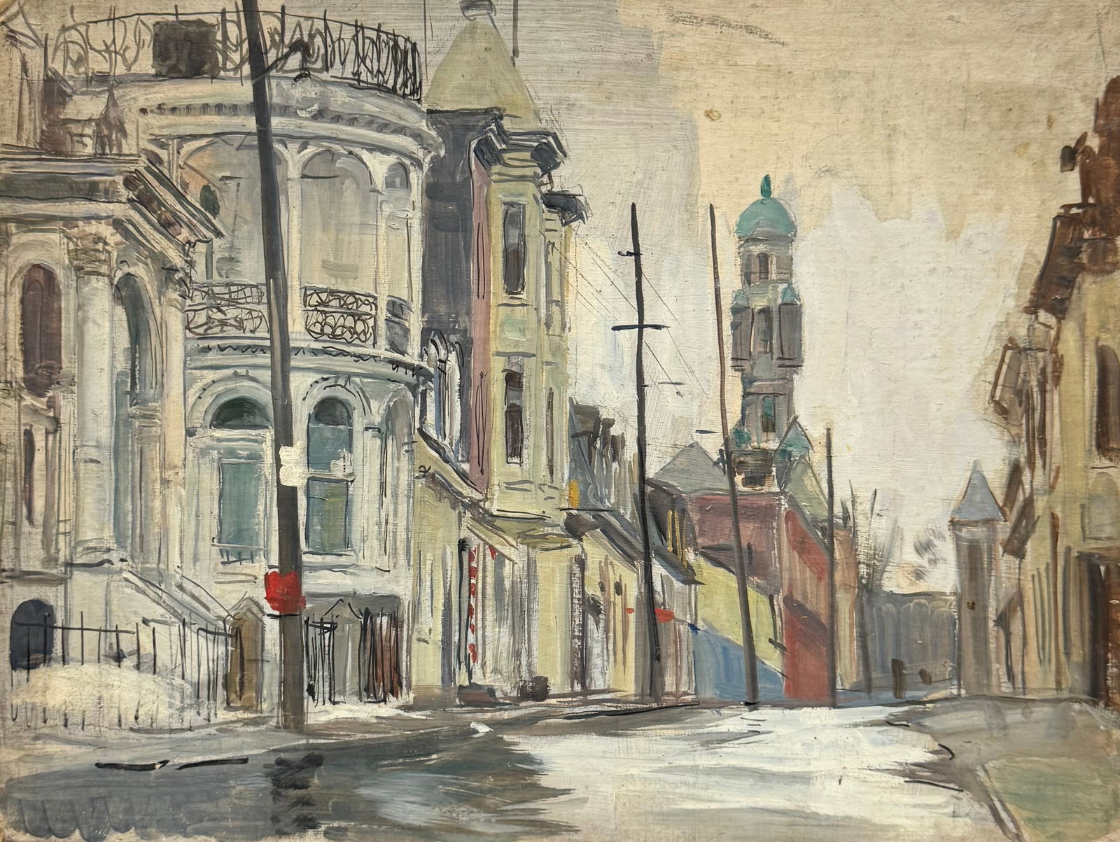 TORE ASPLUND (1903-1978, American) European Street Scene: Oil on board 12 x 16 in