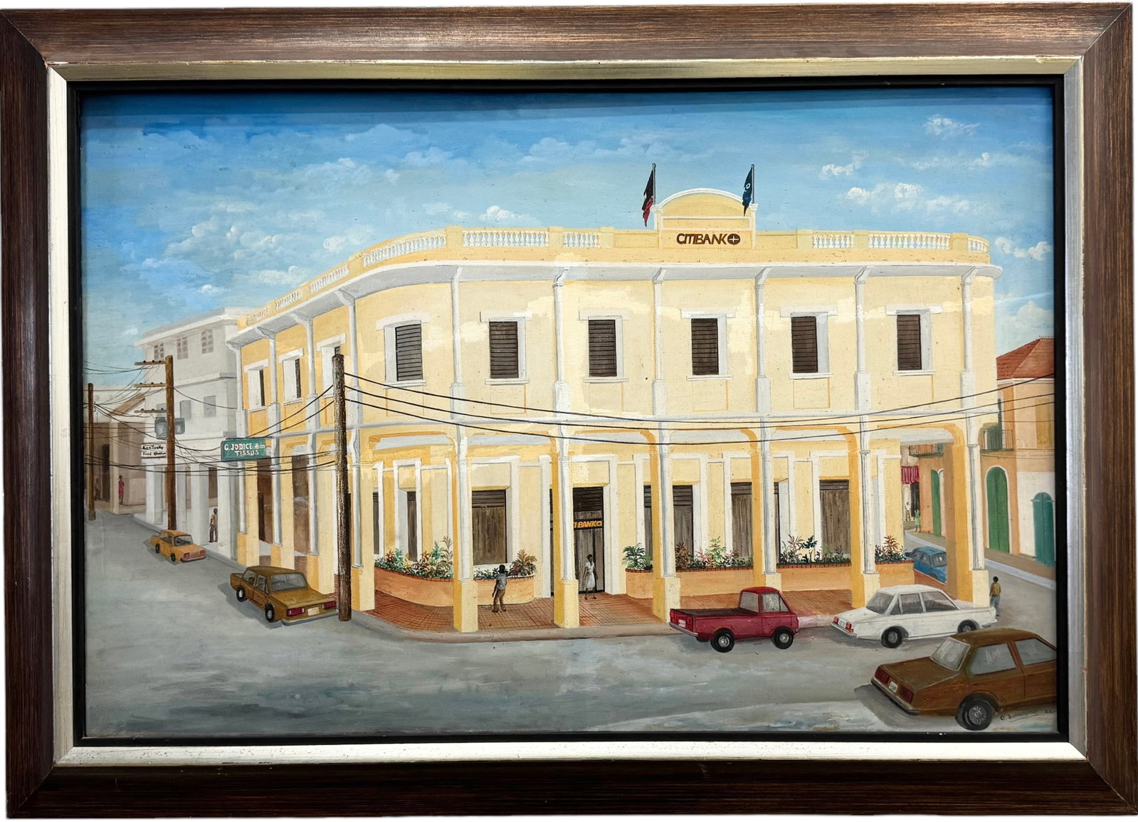 SEMERAND GALLAND (b. 1953, Haitian) Citibank, Port Au Prince, Gallery Label Verso: Oil on canvas 24 x 36 in, 30 x 42 in (framed)