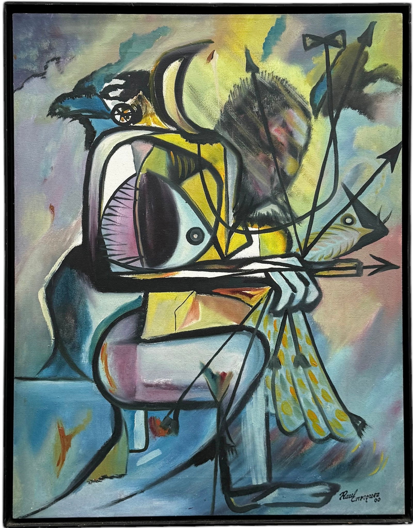 Nicely Framed Contemporary Cuban School Abstract Painting, Signed (1 of 3)