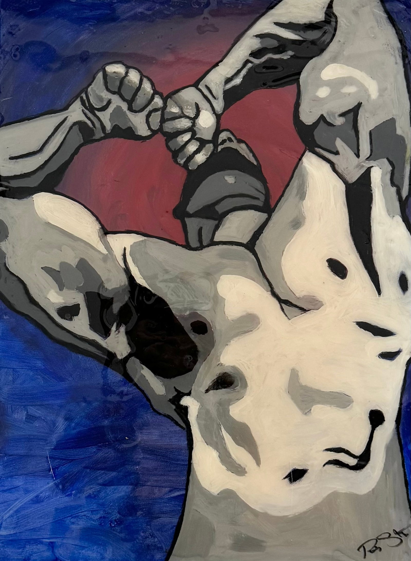 Contemporary Male Nude Mixed Media On Canvas Painting: Mixed media on canvas 24 x 18 in