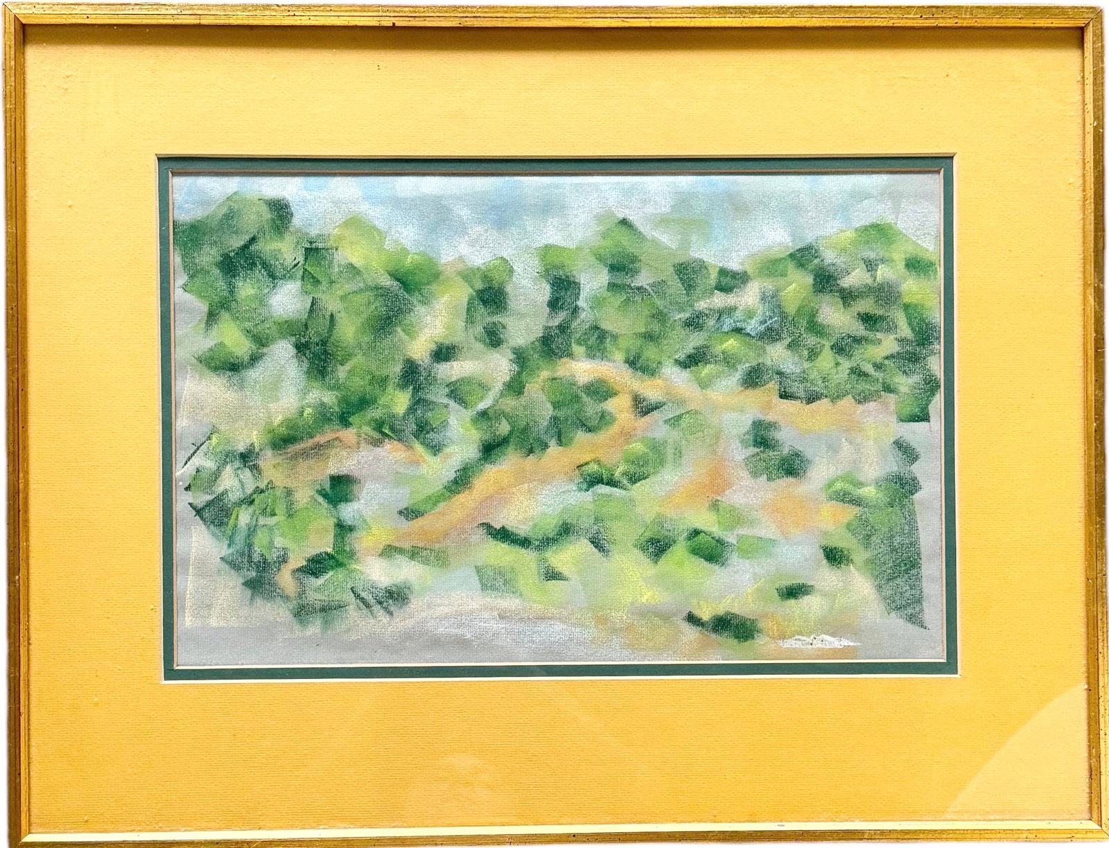 Early Modernist Landscape Pastel Illegible Signature: 17 x 11 in, 24.5 x 19 in (framed)