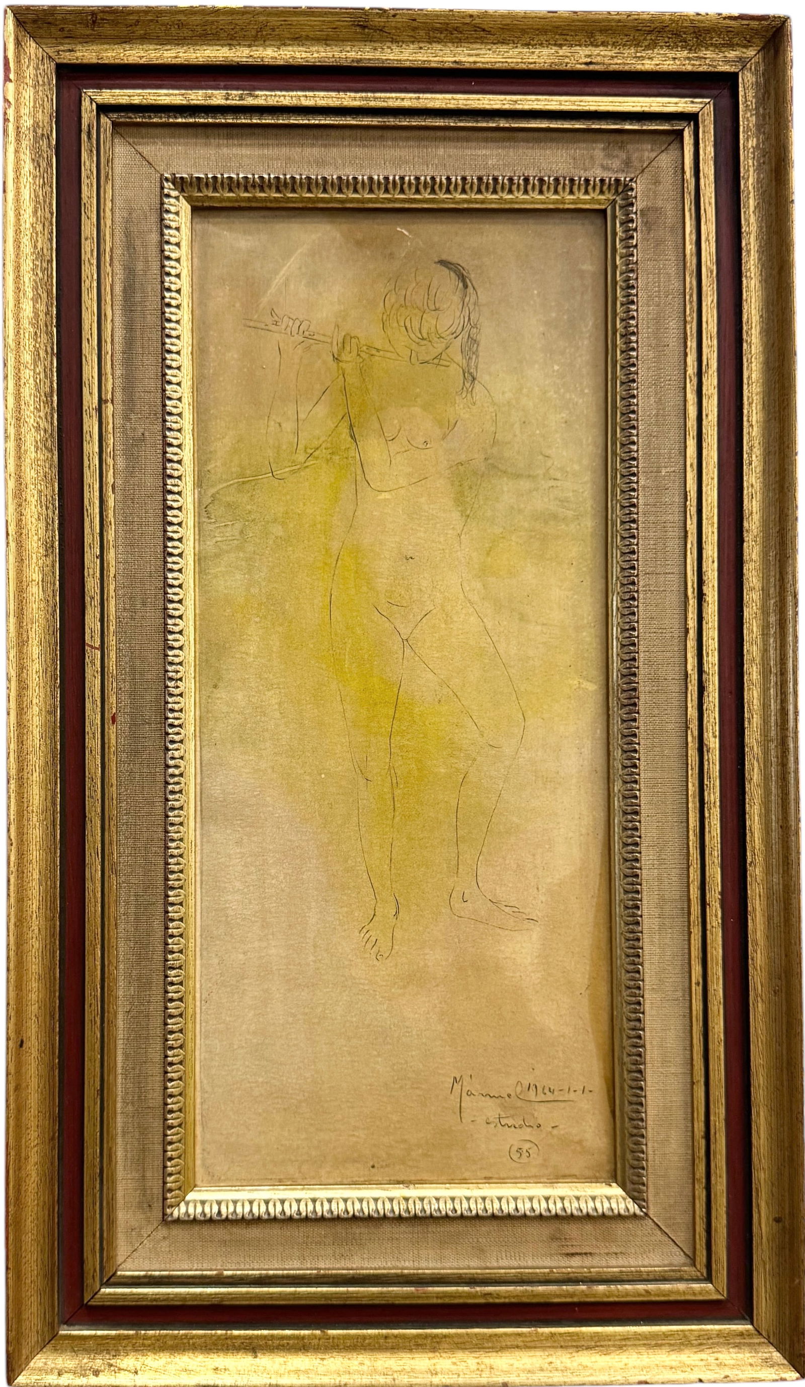 Latin American Modernist Ink Drawing Signed Manuel Caracas Gallery Label (1 of 4)