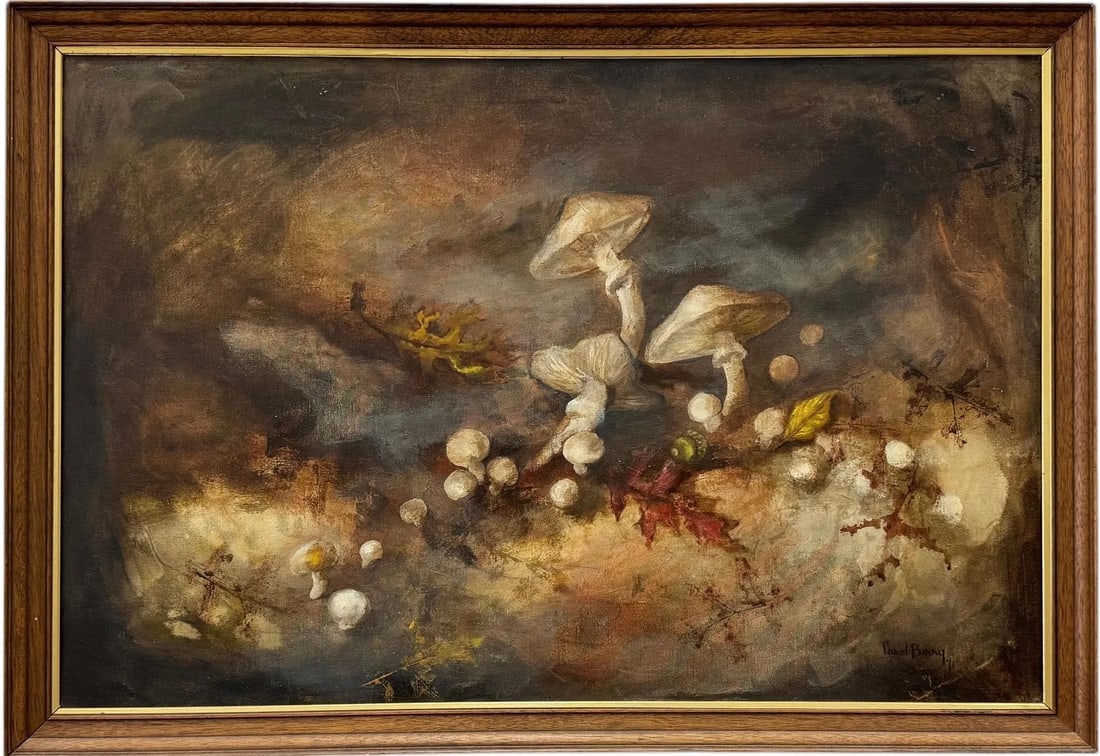 CAROL BERRY (20th c, American) Fall Landscape With Mushrooms (1 of 3)