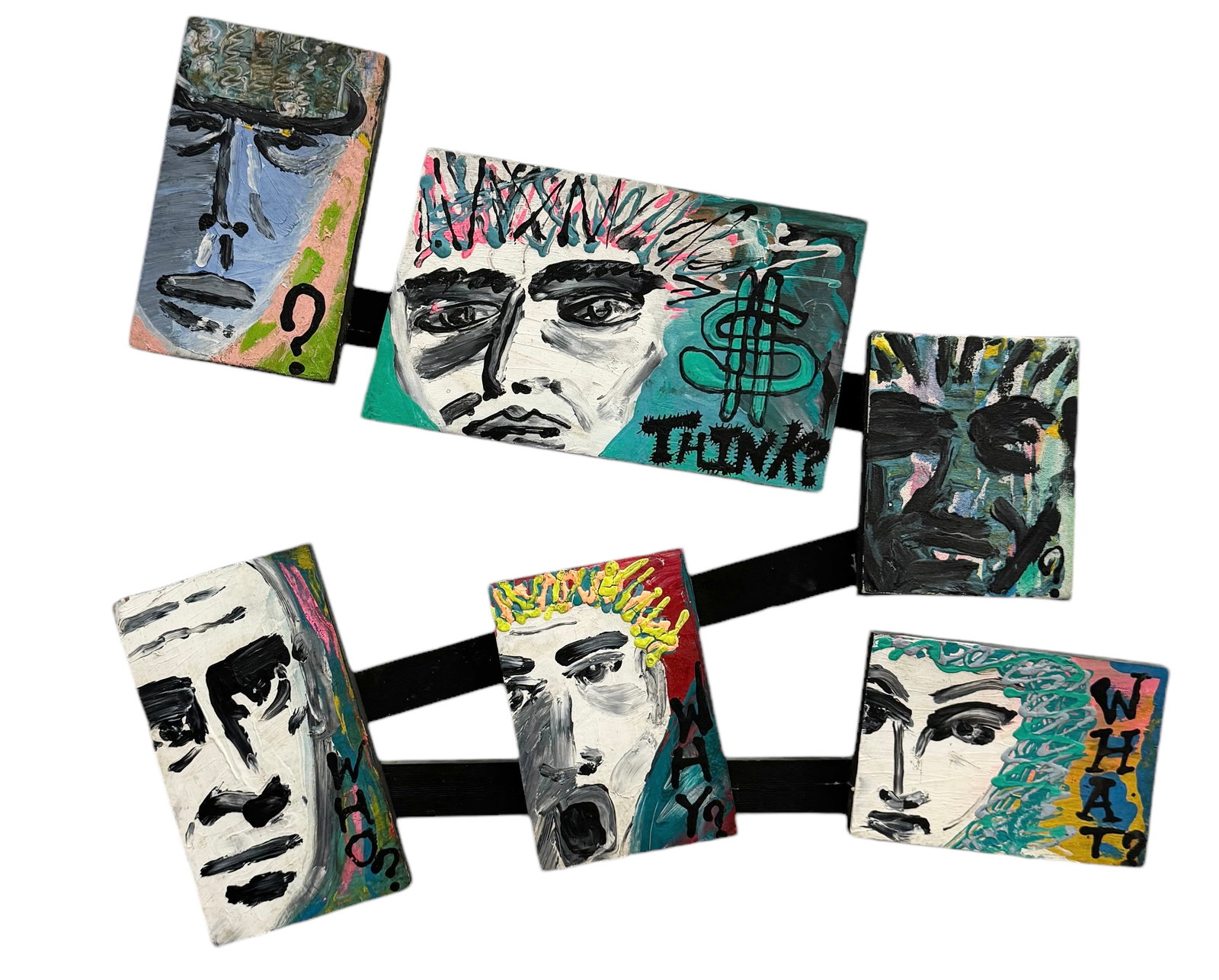 Vintage 1980's Outsider Art Wood Assemblage Signed: Acrylic on wood 27 x 24 in