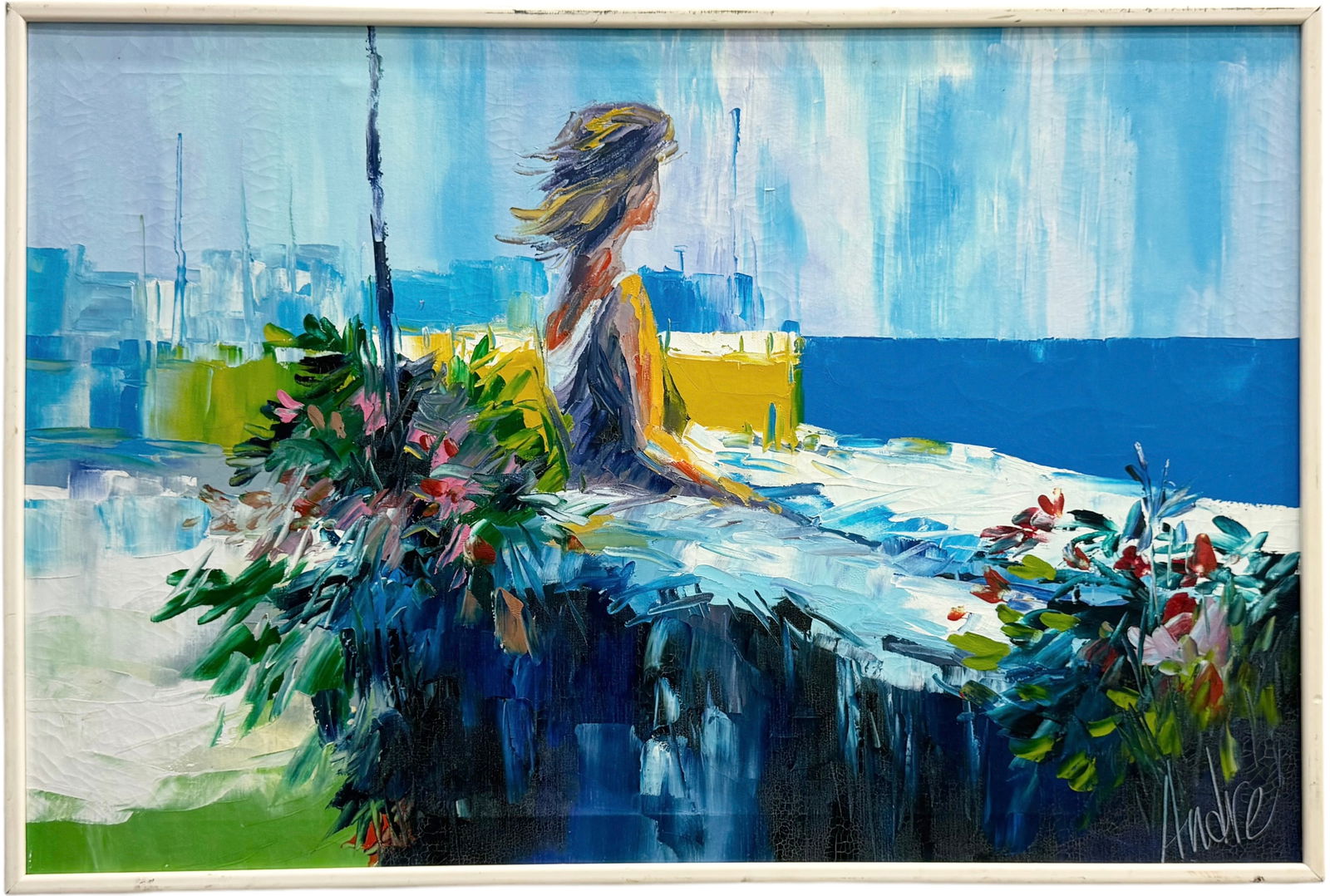 European School Modernist Painting Of Woman By Sea Signed Andre (1 of 3)