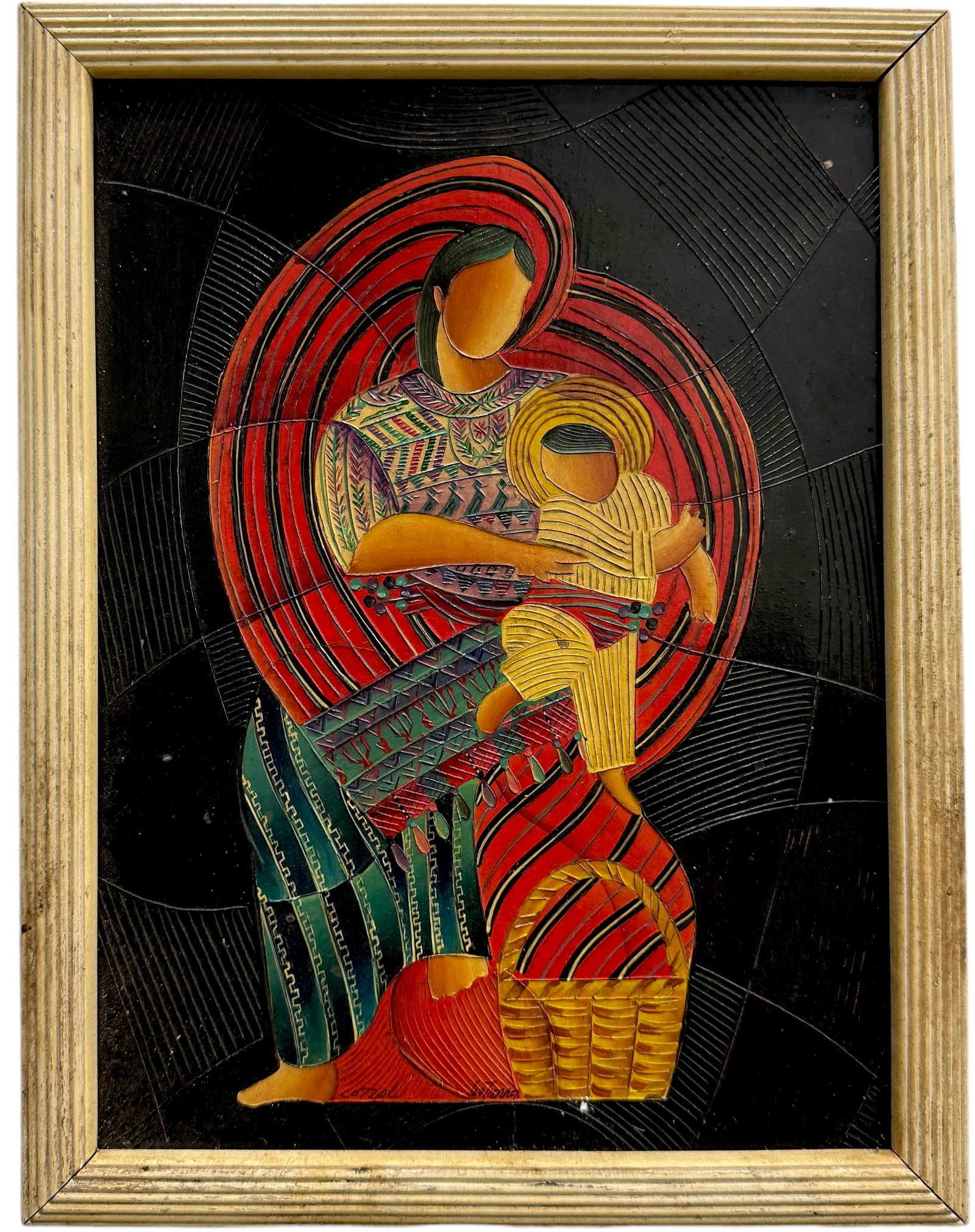 Guatamalan School Modernist Madonna & Child Signed: Oil on board 13 x 10 in (framed)