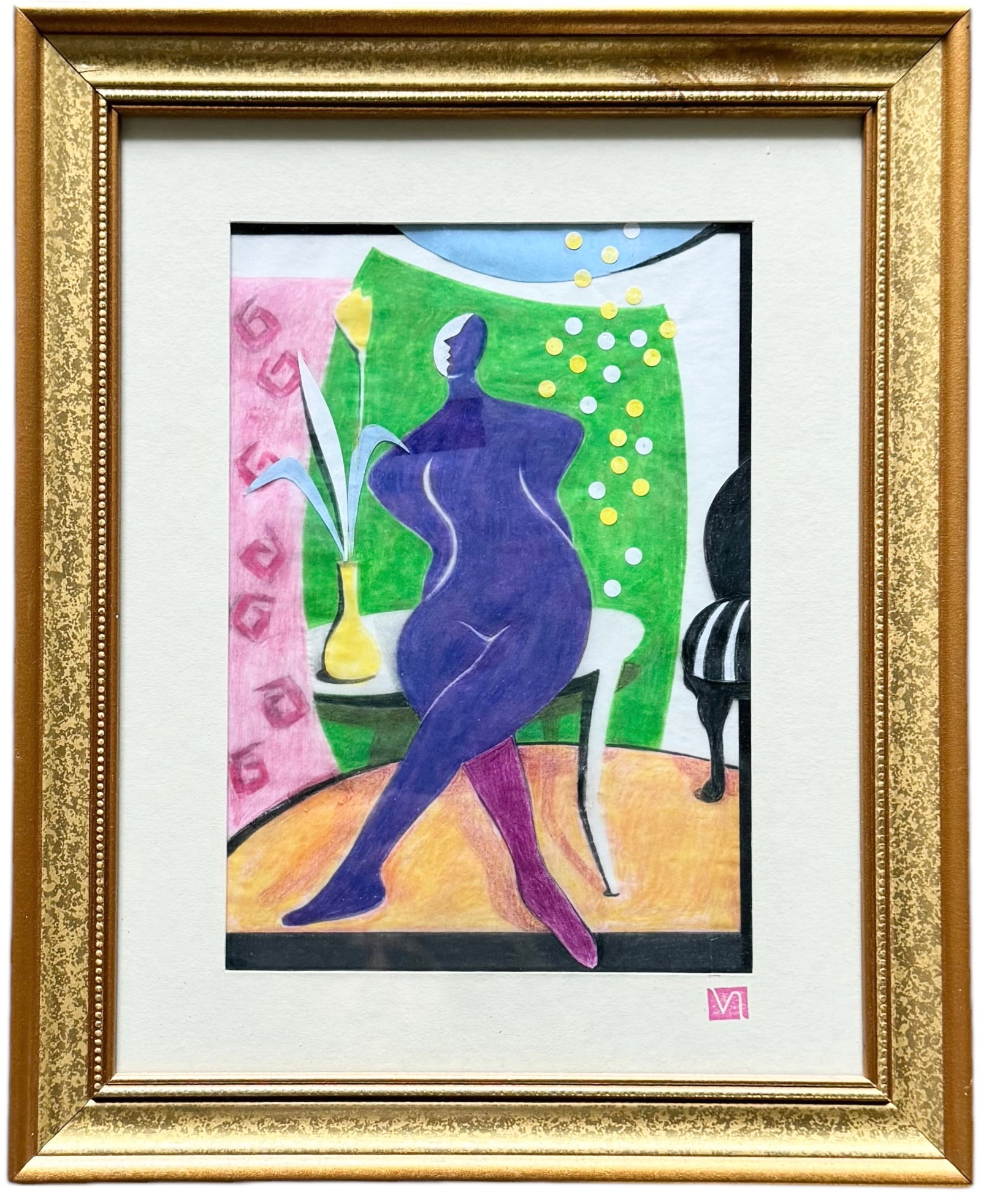 MARIA "JET" NOTARILE (20th c, American): Mixed media on paper 10.5 x 7.5 in, 16.5 x 13.5 in (framed)
