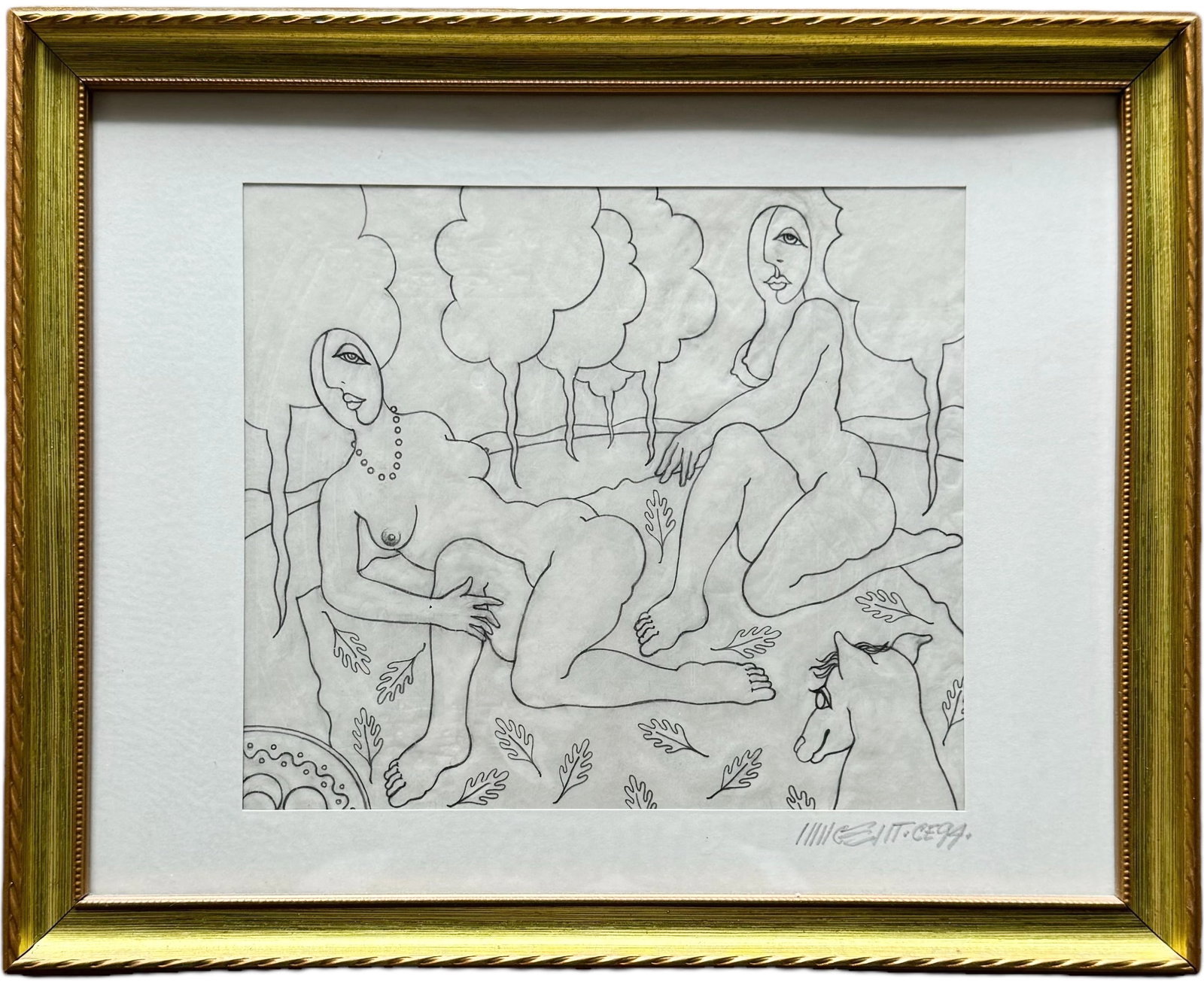 VINCENTE "JET" NOTARILE (20th c, American) Cubist Nude Drawing: Graphite on paper 9.5 x 8.5 in, 15.5 x 12.5 in (framed)