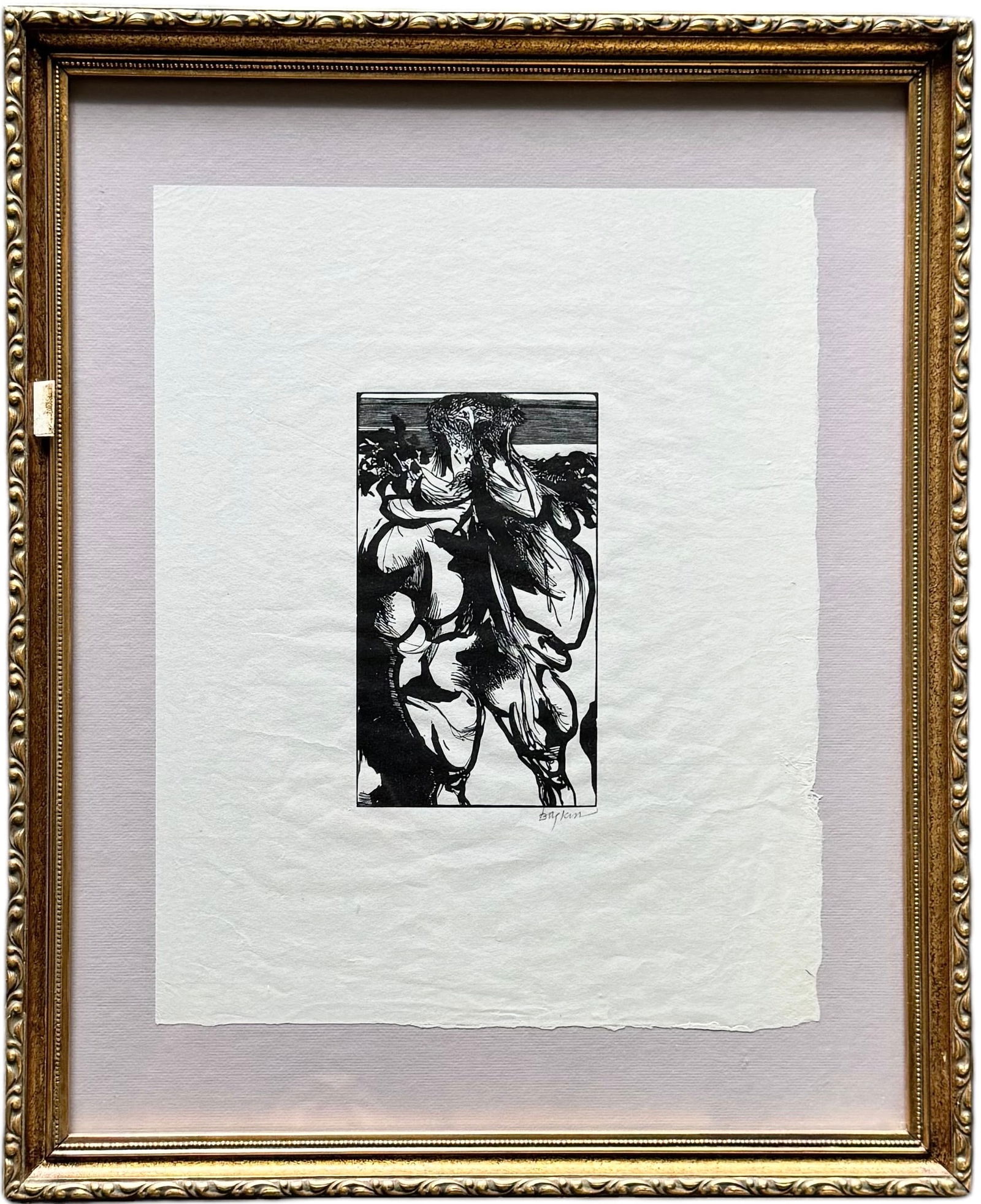 LEONARD BASKIN, Pencil Signed Woodblock: 16 x 12 in, 22 x 18 in (framed)