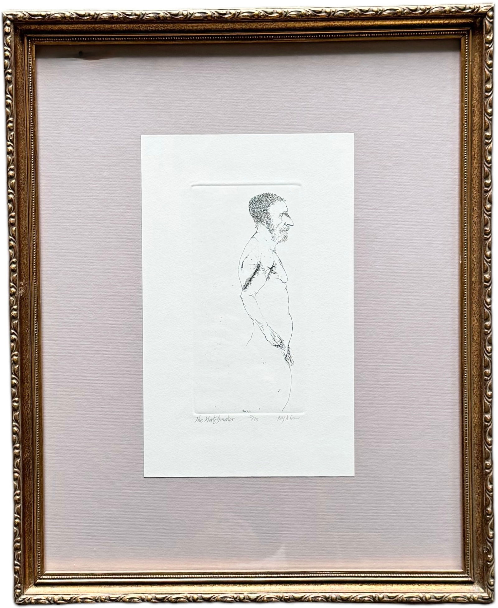 LEONARD BASKIN (1922-2000, American) Nude Male Etching: 12.5 x 8 in, 22 x 18 in (framed)