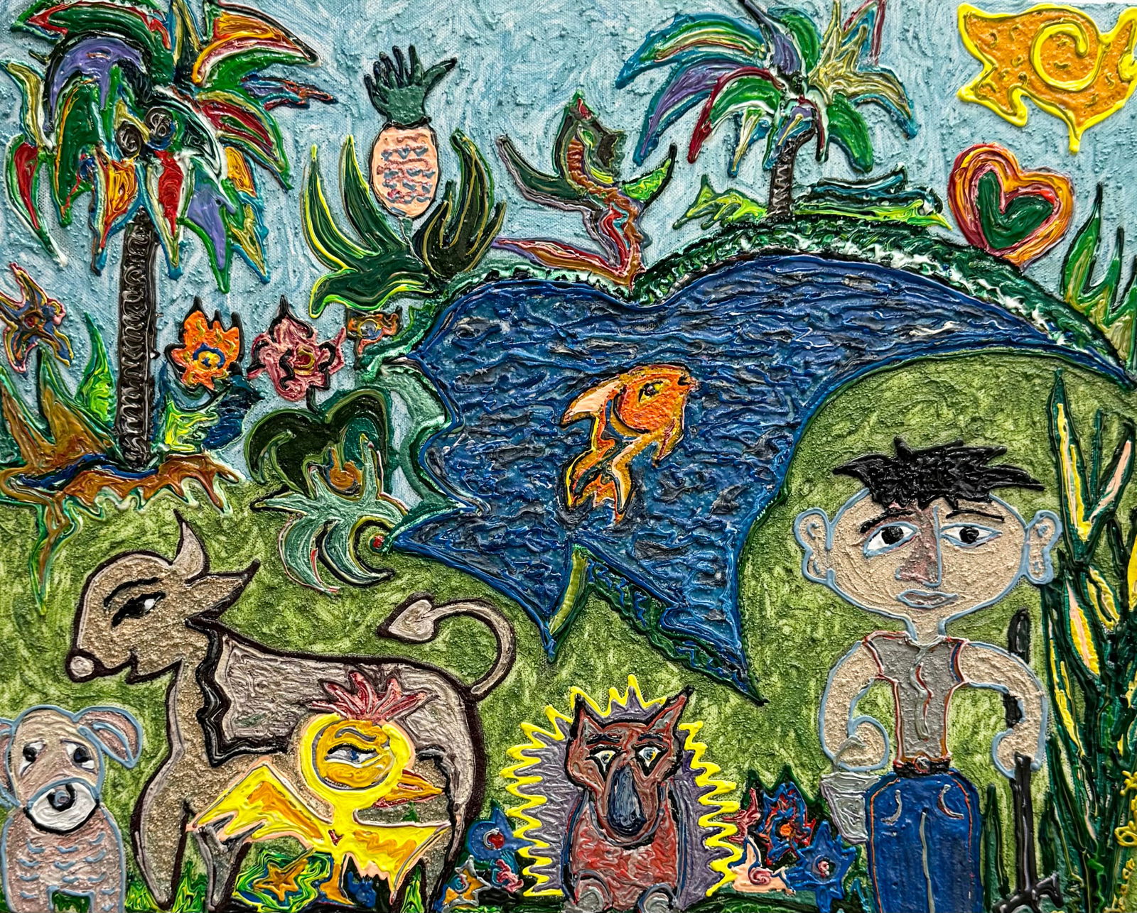 JOSE ACOSTA (20th c, Cuba) Exhibited Union City Museum New Jersey, Naive Landscape (1 of 4)