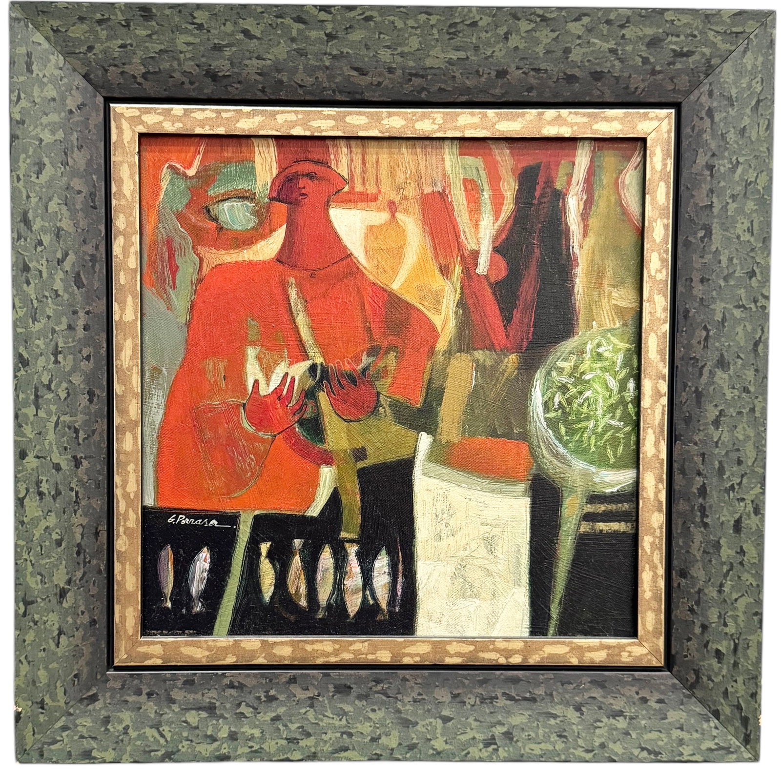 GUILLERMO PORRAS (b. 1958, Costa Rican) Abstract: Oil on canvas 12 x 12 in, 17 x 17 in (framed)