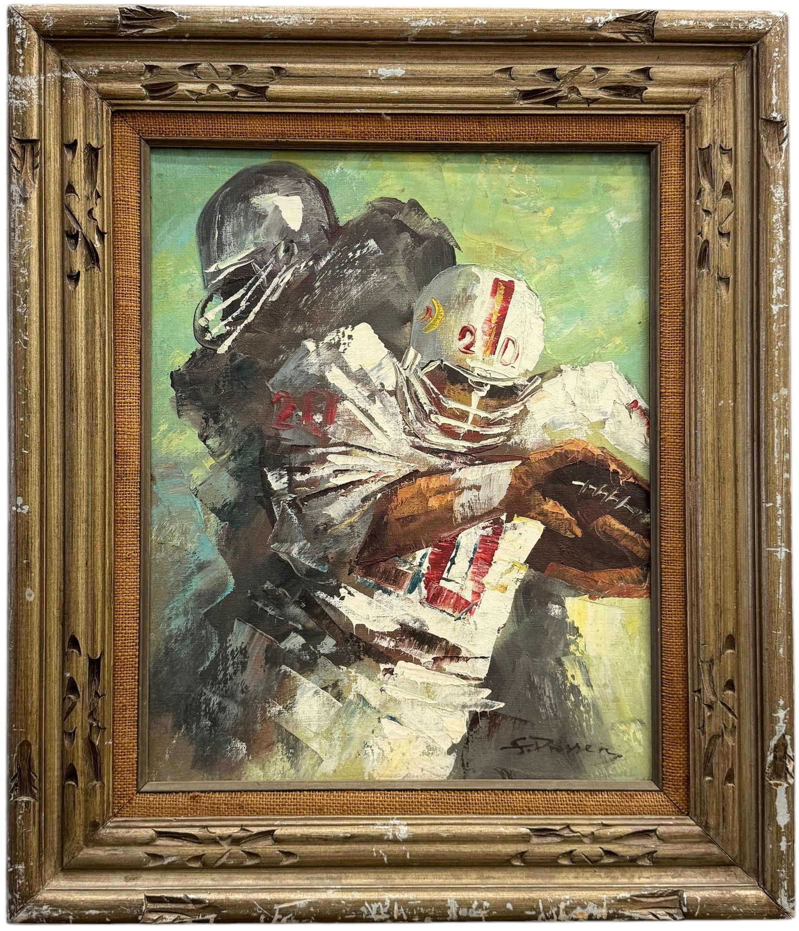 Vintage American School Impressionist Painting Of Football Players Signed (1 of 3)