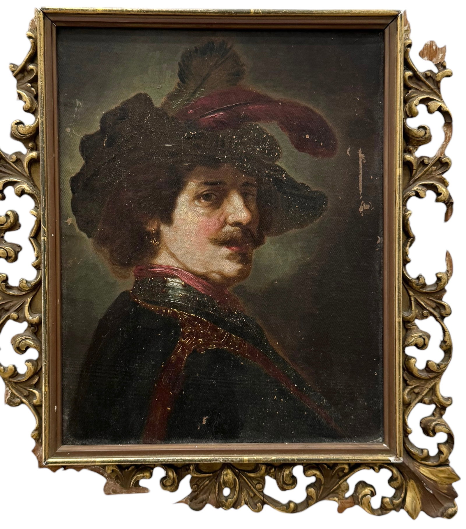 Portrait Of A Nobleman, After Rembrandt: Oil on canvas 9.5 x 7.5 in
