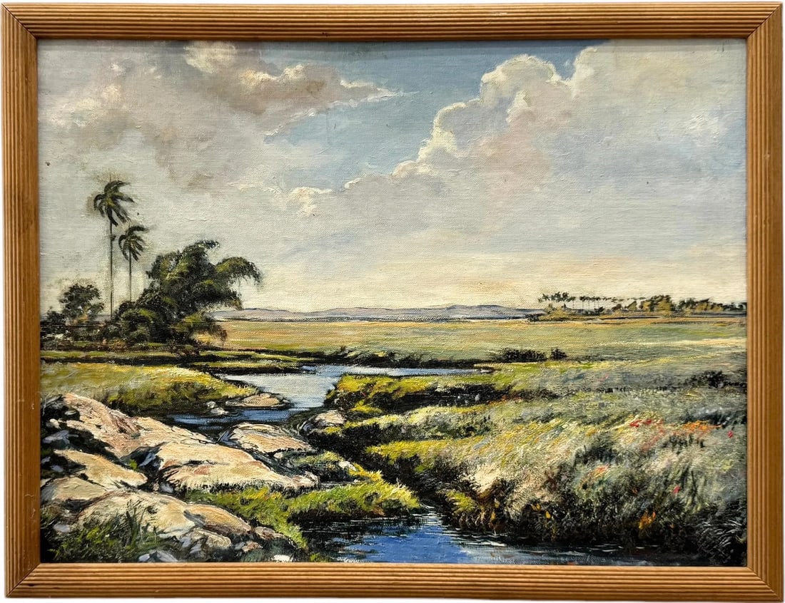 American School Impressionist Landscape Of The Florida Everglades: Appears unsigned.Oil on board 18 x 24 in, 20 x 26 in (framed)