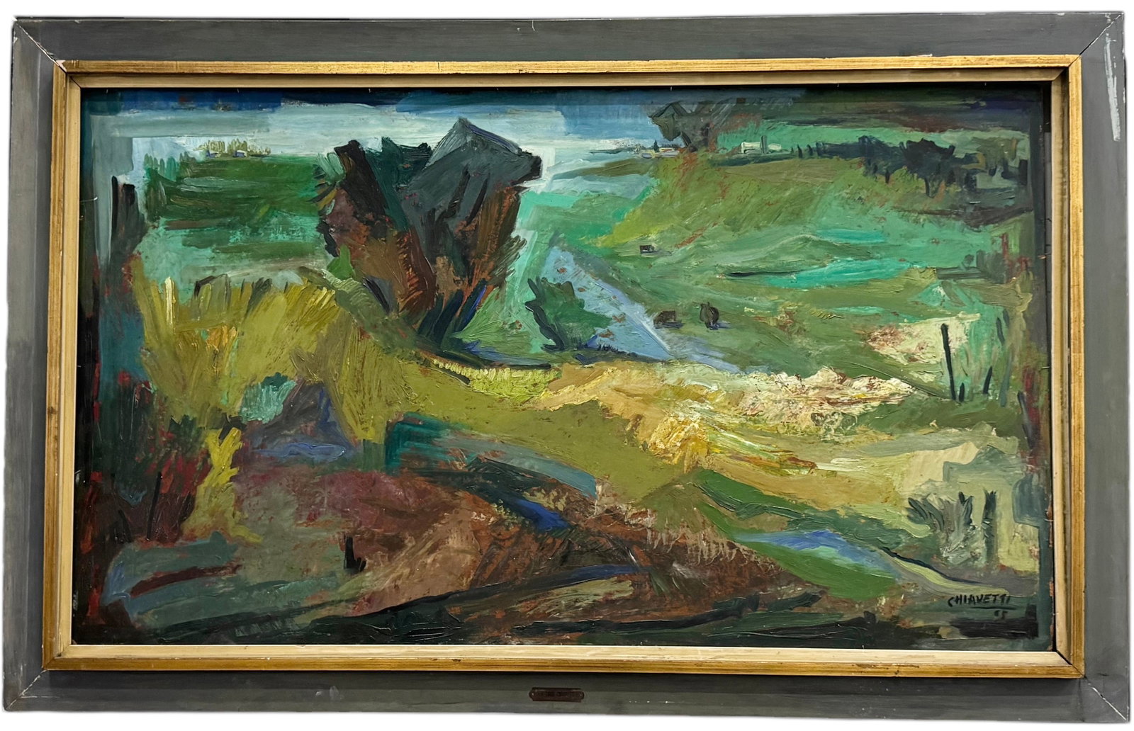ANTONIO CHIAVETTI (20th c, Argentina) Passage To Cordoba 1965, Large Painting: Oil on board 48 x 28 in, 55 x 35 in (framed)
