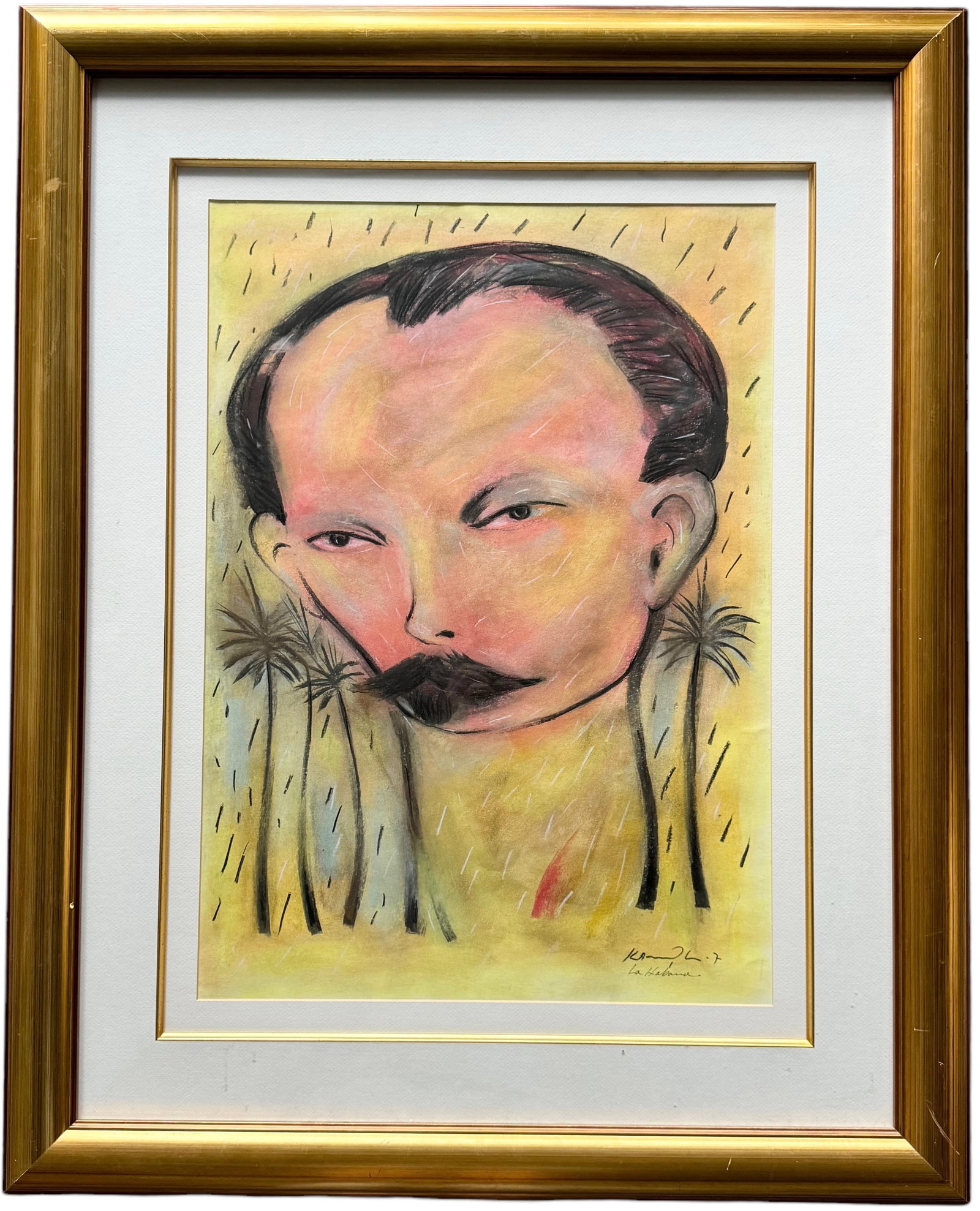 KAMYL BULLAUDY (20th c, Cuban) Jose Marti Modernist Portrait: Mixed media on paper 39.5 x 32 in (framed)