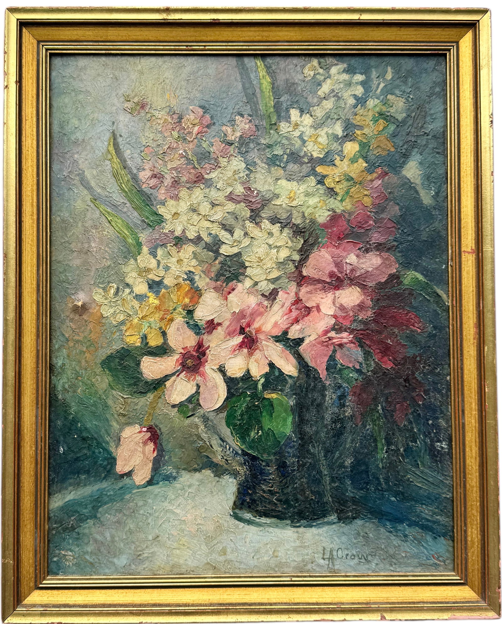 LINNA CROW (1865-1945, American) Impressionist Still Life Lima Ohio Artist: Oil on board 20.5 x 16.5 in (framed)