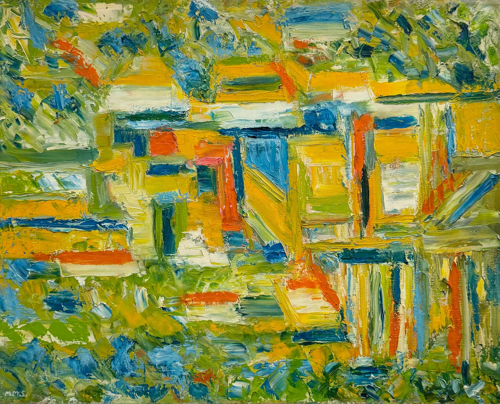 Mid-Century American School Abstract Painting Monogrammed MMS: Oil on canvas 12 x 16 in