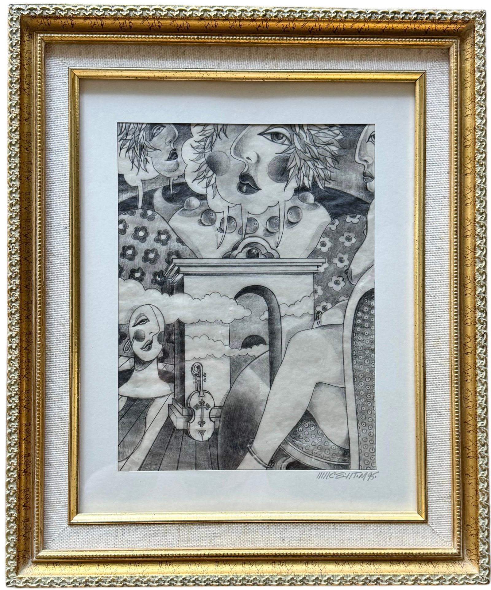 VINCENZO NOTARILE (20th c, American) Cubist Drawing, Florida Artist: 11 x 8 in, 18 x 15 in (framed)