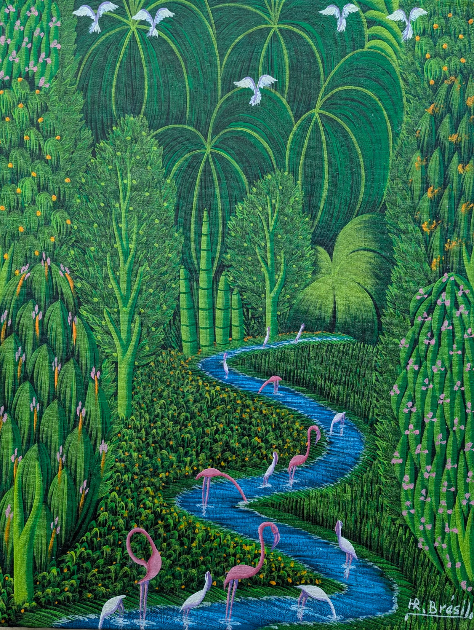 HENRI ROBERT BRESIL (1952-1999, Haiti) Jungle Landscape: Oil on canvas 12 x 16 in