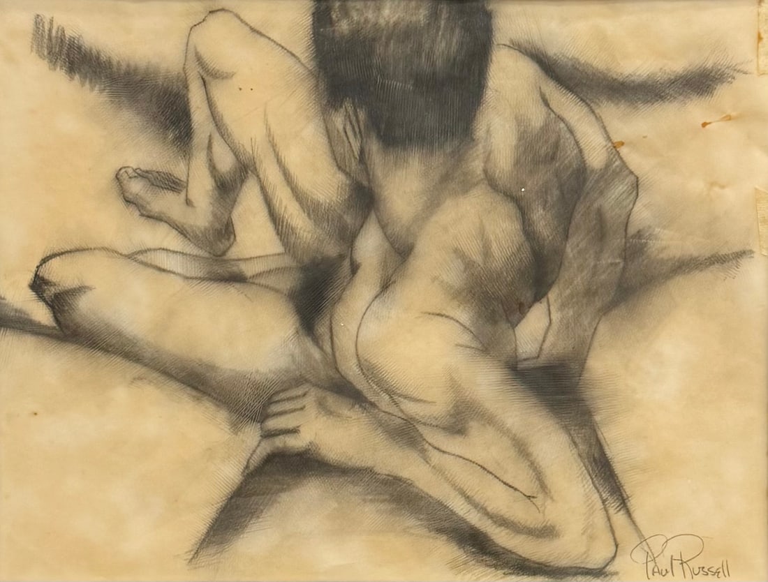 PAUL RUSSELL (20th c, American) Male Nude,Graphite Drawing: 20 x 16 in, as pictured